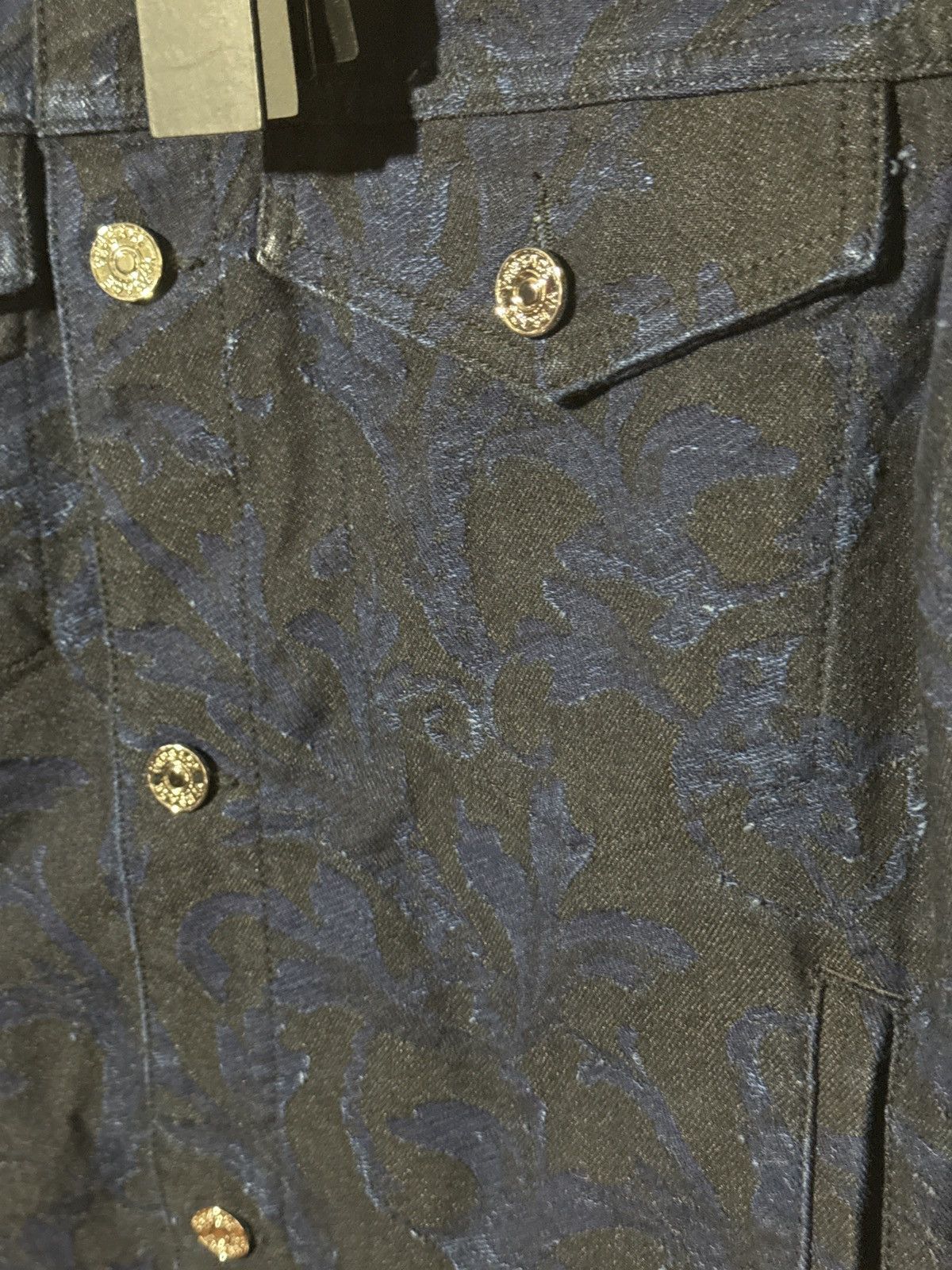 Versace Versace Blue/Black Barocco Jacquard Denim Button Down Jacket Size US XL / EU 56 / 4 - 4 Thumbnail