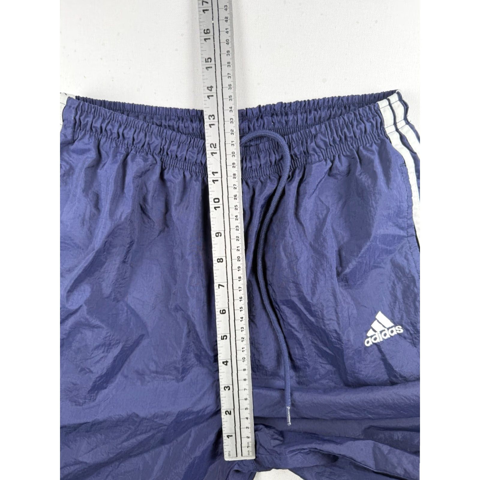 Adidas Adidas Track Pants Mens Medium Navy Blue 90s VTG Nylon Windbreaker Straight Leg Zippered Cuff Elastic Waistband Drawstring Activewear Size US 31 - 6 Thumbnail