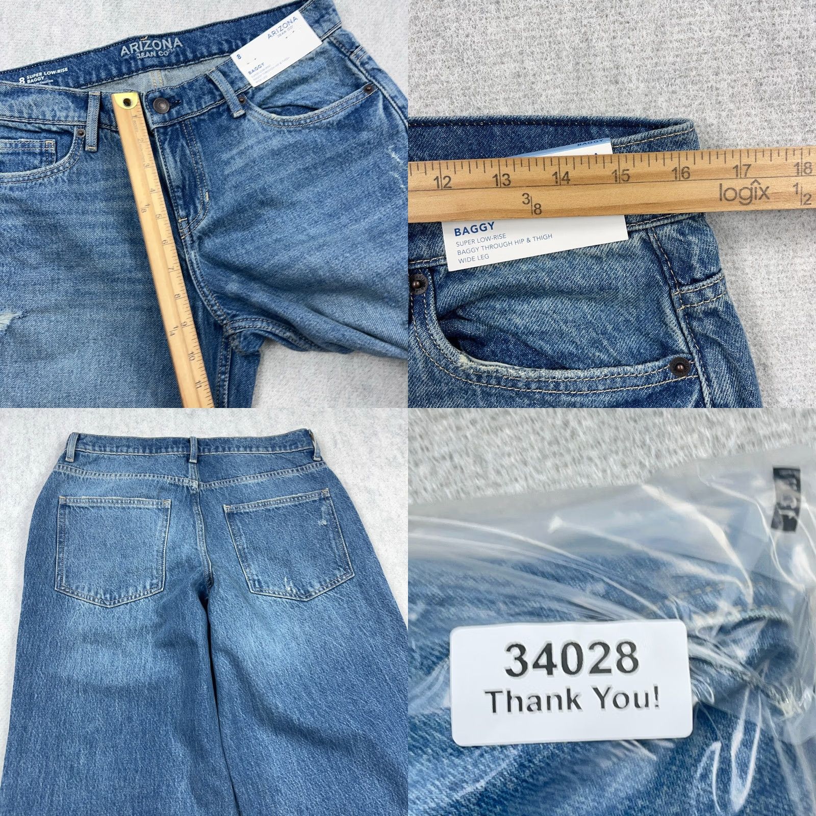 Vintage Arizona Jeans Women 8 Baggy Wide Leg Low Rise Distressed Medium Wash Denim Jeans Modern Retro 80s 90s Rockabilly SolId Blue Boys Mens Womens Size 30" / US 8 / IT 44 - 9 Thumbnail