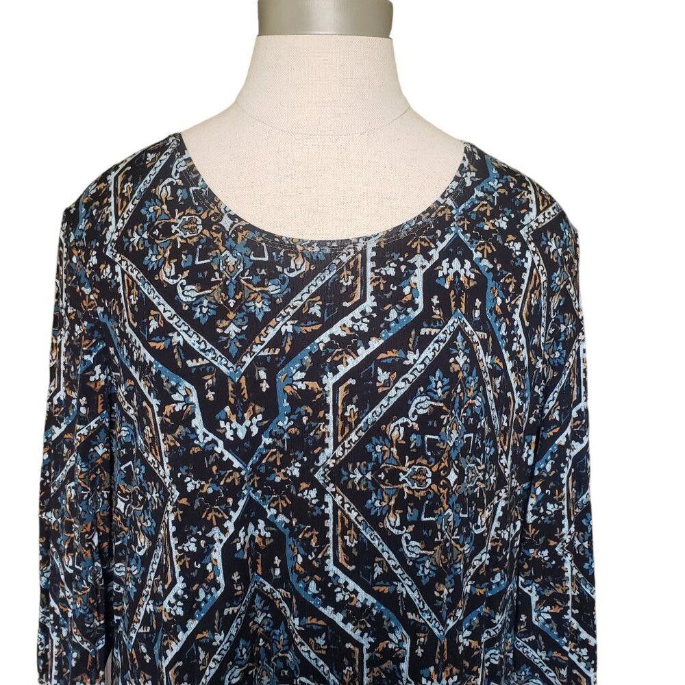 Chicos CT1521 Chico's Scroll Print Black & Blue Long Sleeve Top L Size L / US 10 / IT 46 - 2 Thumbnail