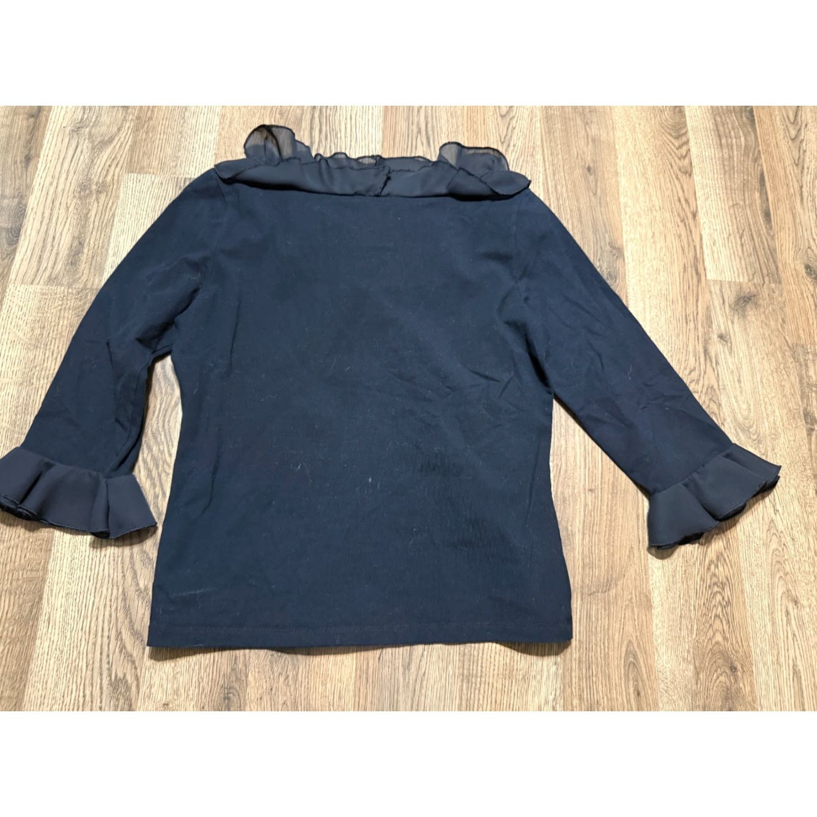 Jones New York Jones New York Signature Blouse Women's Medium Black Ruffle V-Neck Casual Modern Basic Shirt Womens Size M / US 6-8 / IT 42-44 - 2 Thumbnail