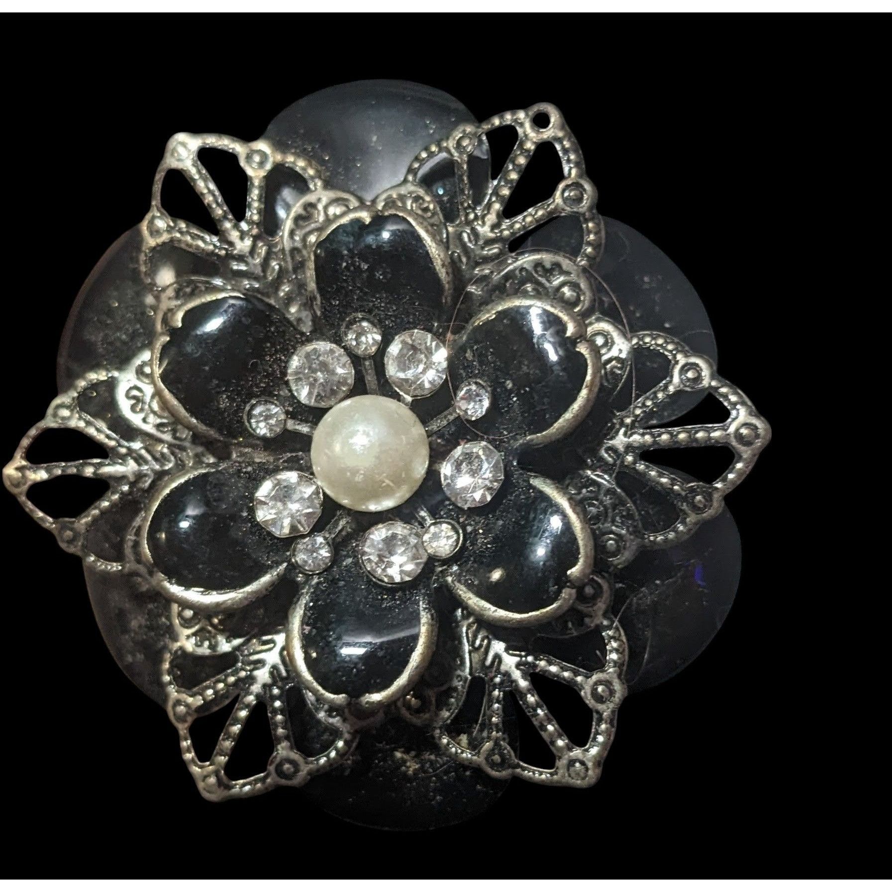 Other Vintage Whimsygoth Floral Black And Silver Tone Statement St Size ONE SIZE - 1 Thumbnail