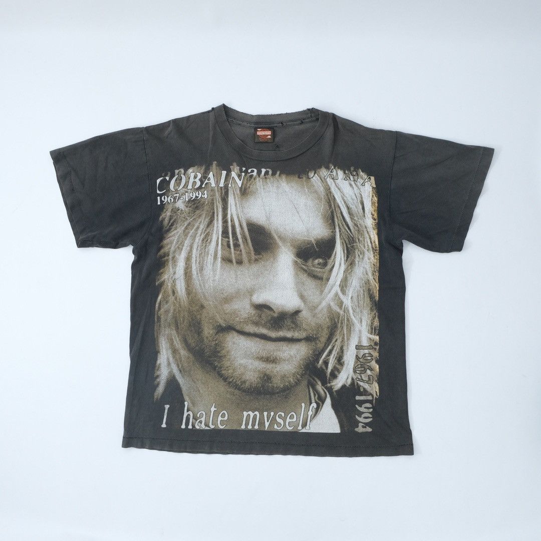 Band Tees × Vintage 1990s Kurt Cobain I hate Myself Big Print Faded Black Size US L / EU 52-54 / 3 - 1 Thumbnail