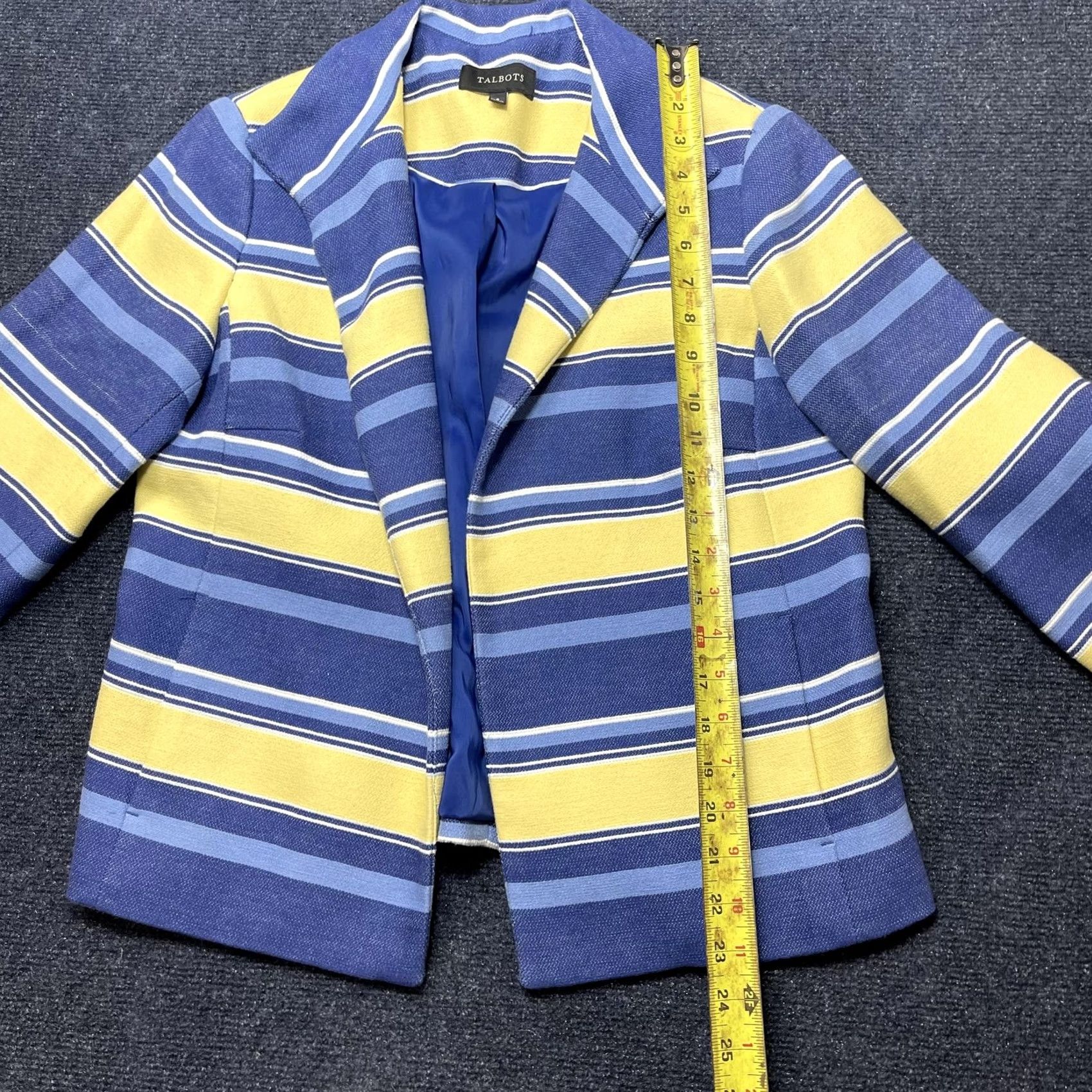 Talbots Talbots Womens Blazer Jacket - 6 Grey White Stripe Open Front Lined Career Work Size M / US 6-8 / IT 42-44 - 6 Thumbnail