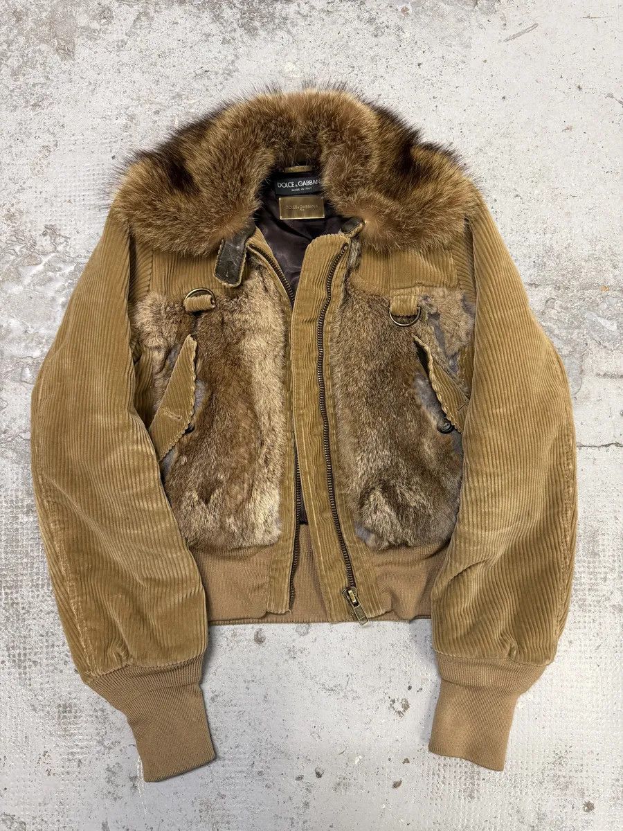 Dolce & Gabbana AW2002 Dolce & Gabbana Beige Corduroy & Rabbit Fur Bomber Jacket Size S / US 4 / IT 40 - 7 Thumbnail