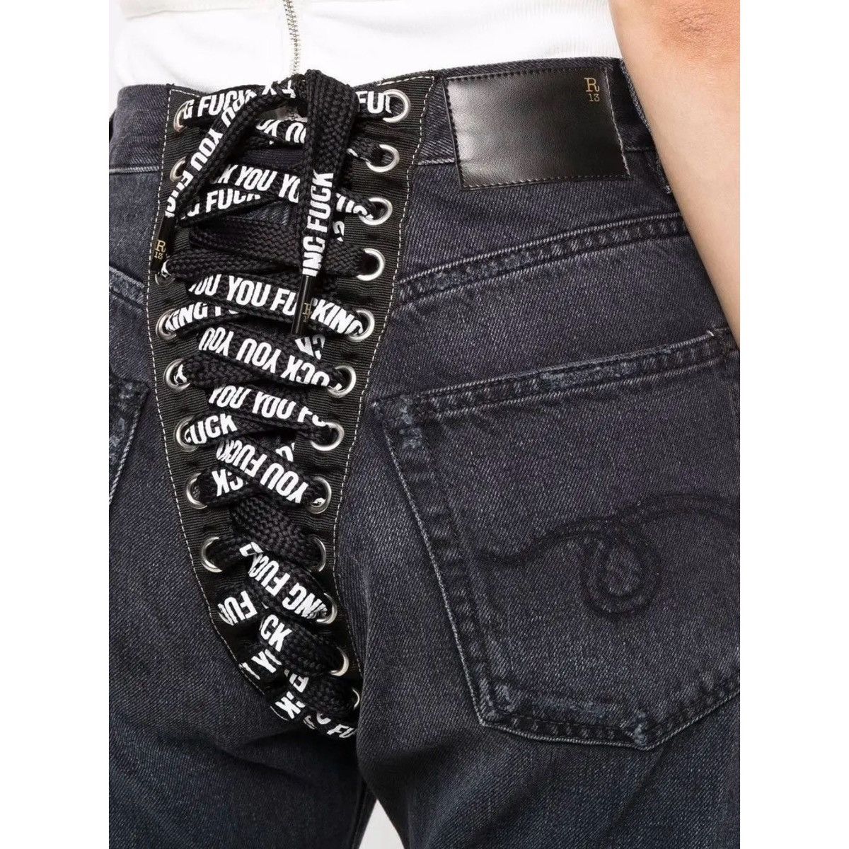 R13 R13 High-Rise Lace-up Back Washed Black Jeans Size 27" / US 4 / IT 40 - 3 Thumbnail