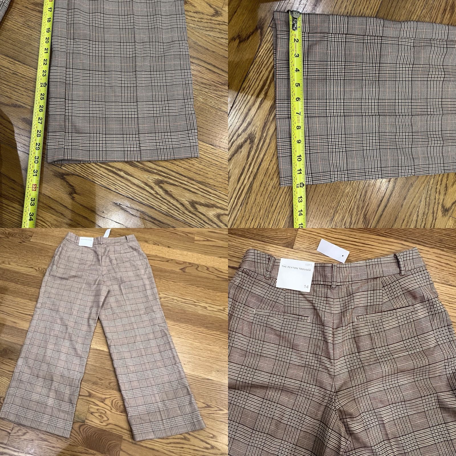 Loft Loft Peyton Pleated Front Houndstooth Plaid Wide Leg Dress Pants Women's Size 14 Beige Size 36" / US 14 / IT 50 - 8 Thumbnail