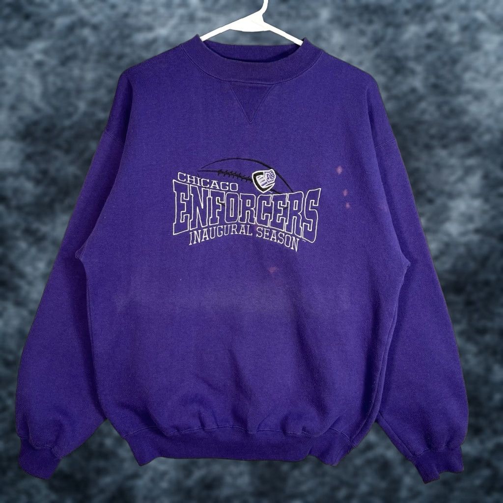 Vintage VINTAGE Cadre Athletic Sweatshirt Shirt Mens Adult Medium Purple Chicago Enforcers XFL Crewneck Pullover Sweatshirt 90s? Size US M / EU 48-50 / 2 - 1 Thumbnail