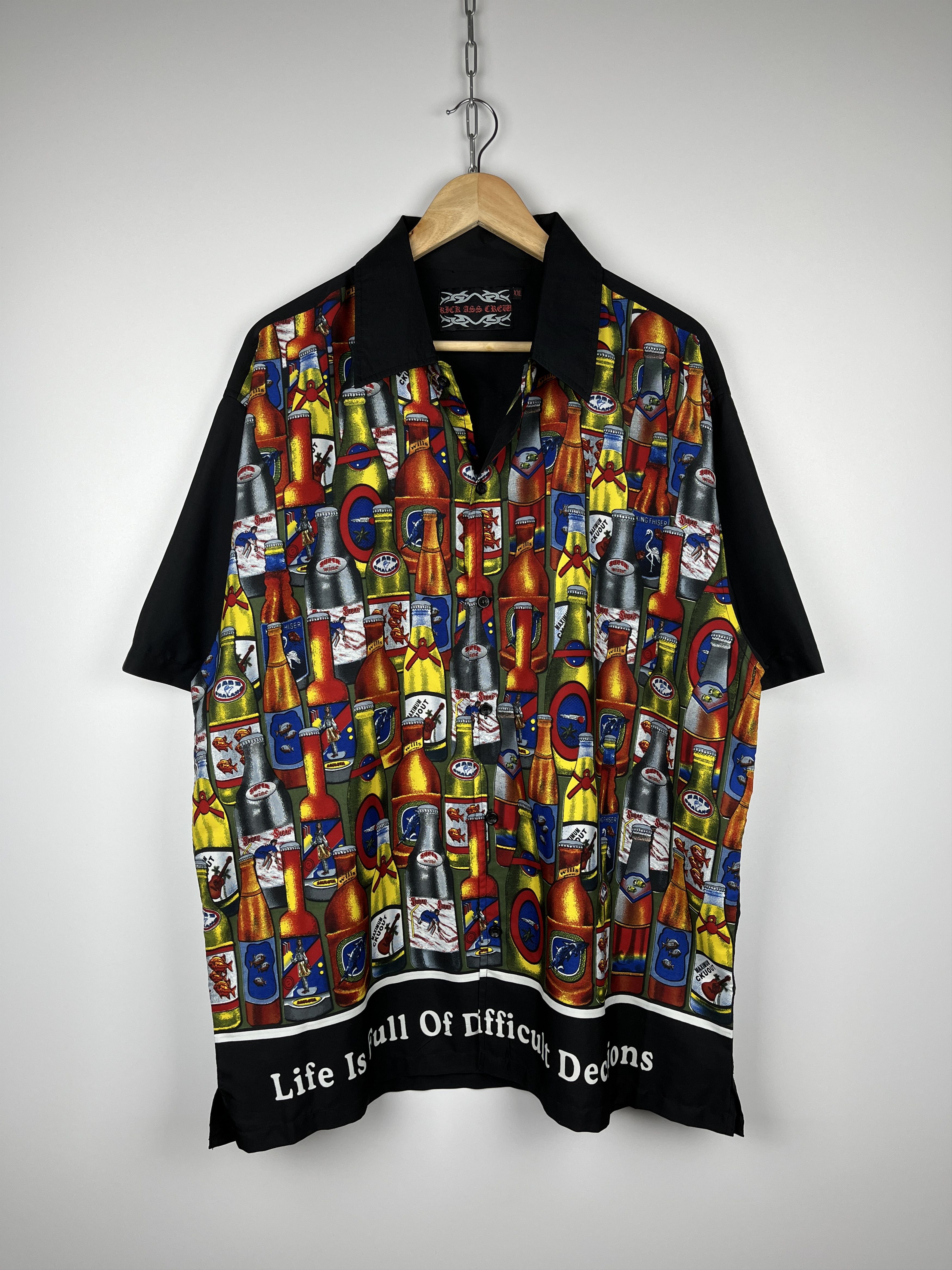 Vintage Bottle Rows Pattern Aloha Hawaiian Short Sleeve Shirt Size US XXL / EU 58 / 5 - 2 Thumbnail