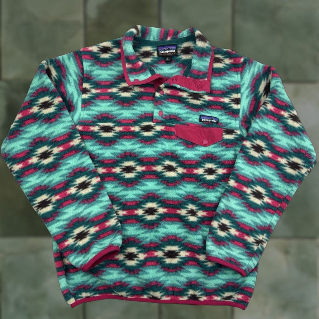 Patagonia Jacket Womens Small Blue T Snap Fleece Pullover Geometric