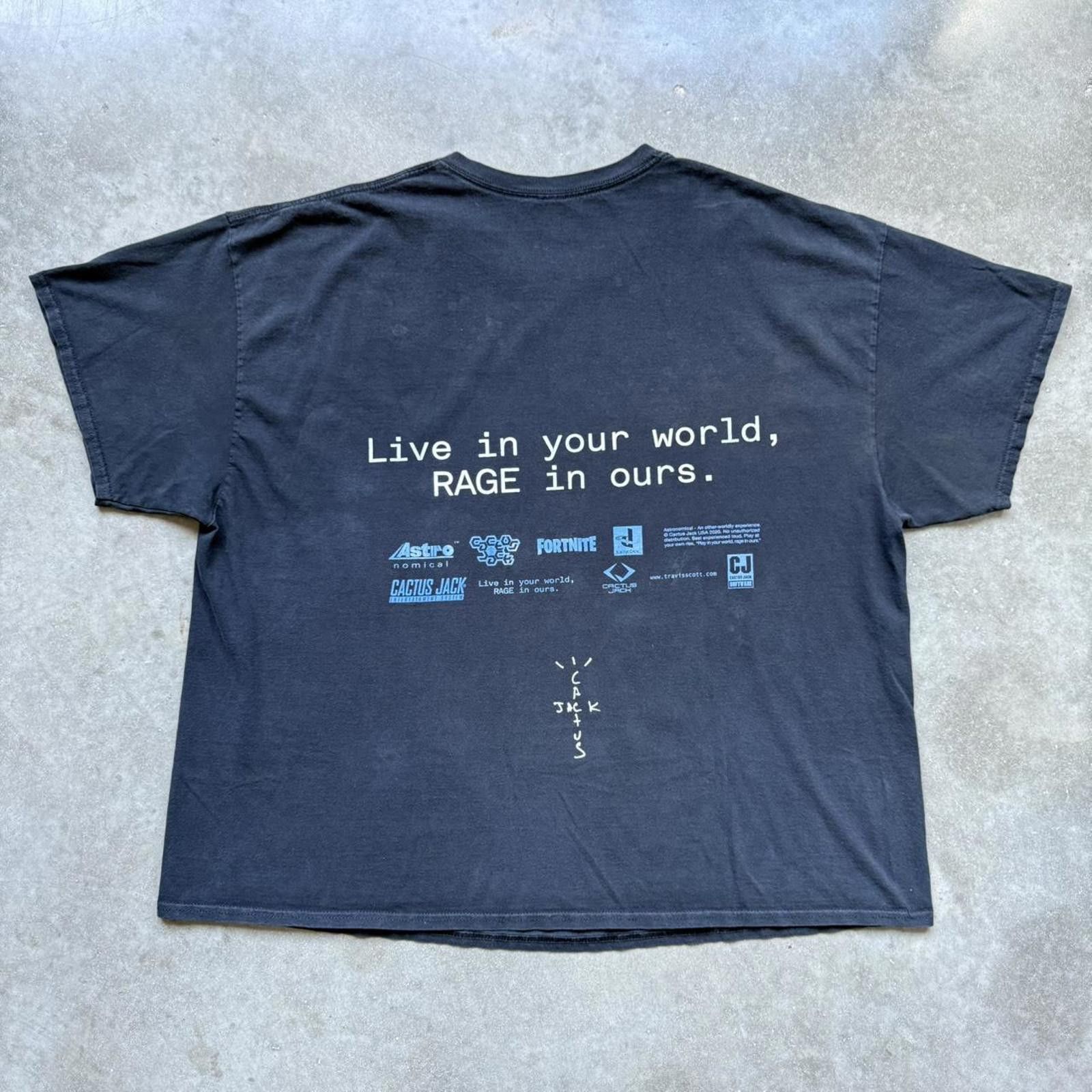 Travis Scott Travis Scott “Live In Your World, RAGE In Ours” T-Shirt Size US XXL / EU 58 / 5 - 2 Thumbnail