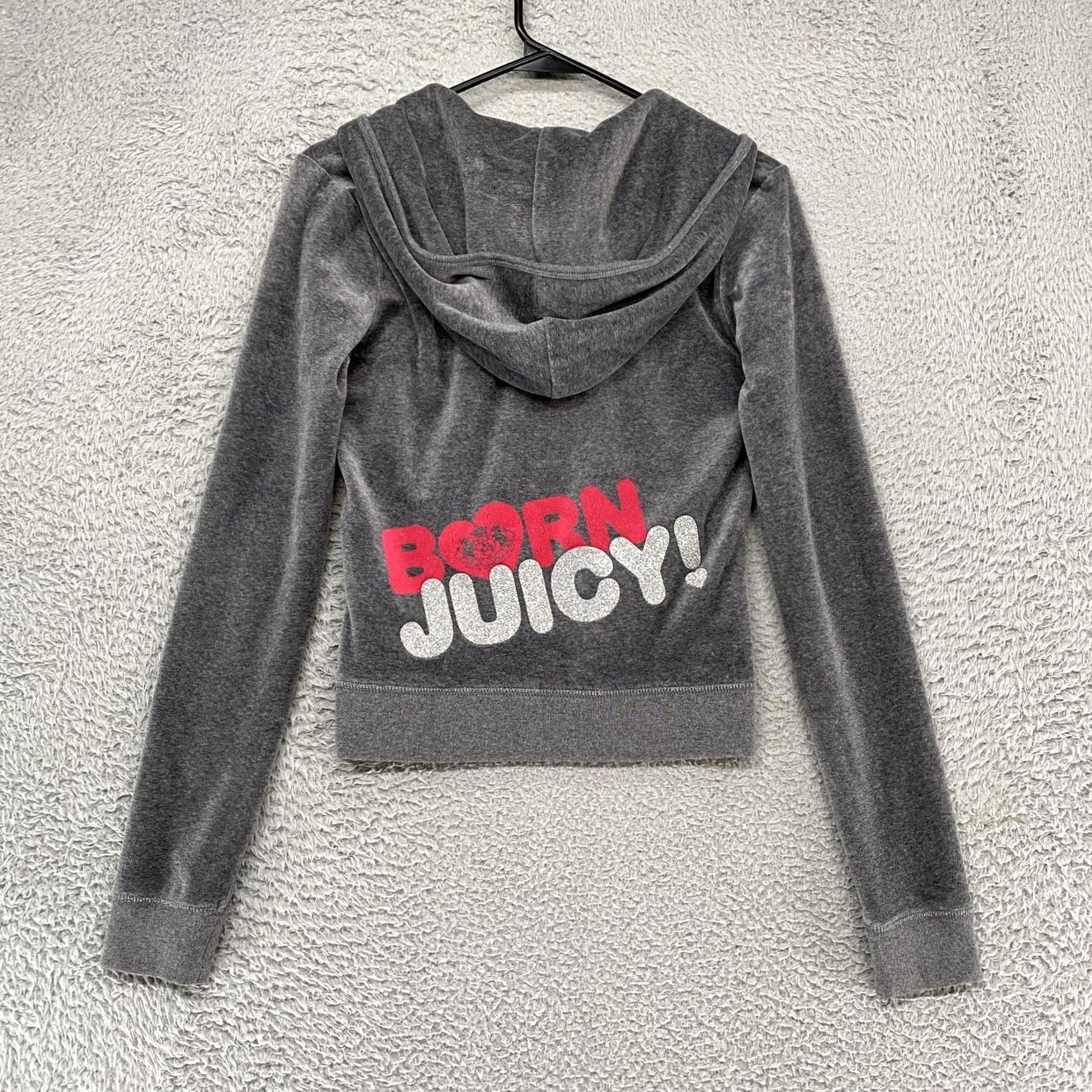 Juicy Couture VINTAGE Juicy Couture Hoodie Womens S Gray Velour Born Juicy Full Zip Glitter Size S / US 4 / IT 40 - 2 Thumbnail