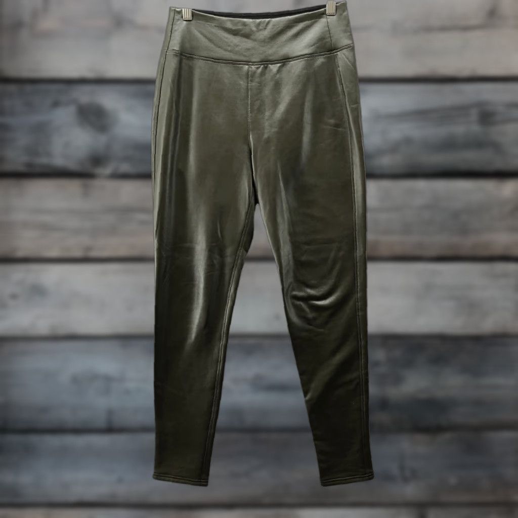 Gap VINTAGE Gap High Rise Faux Leather Leggings Womens S Olive Green Fleece Lined Pants Size 28" / US 6 / IT 42 - 1 Thumbnail