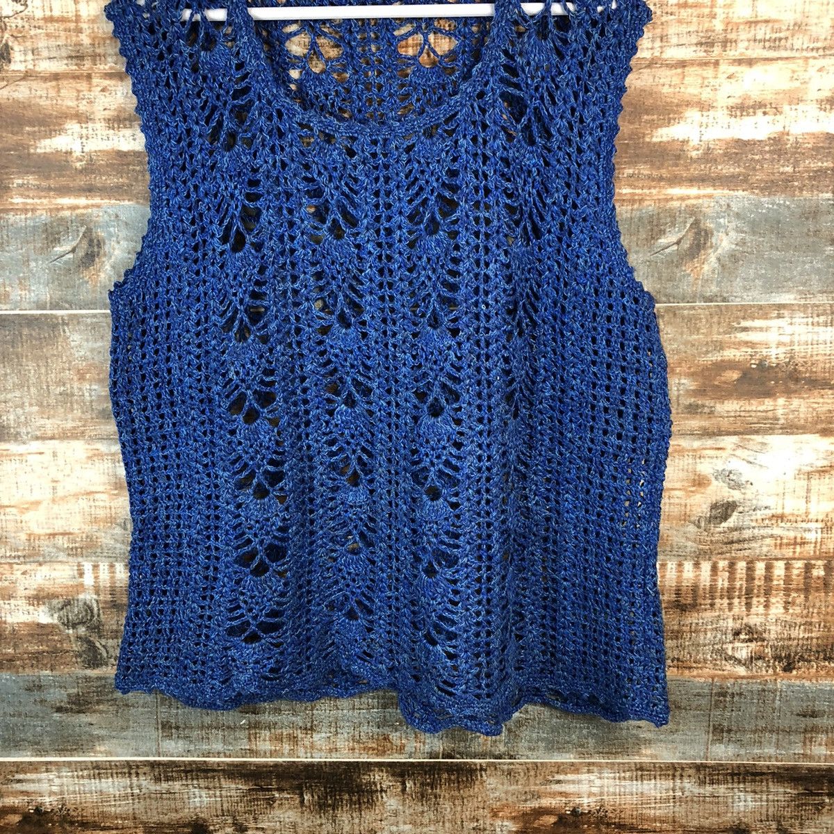 Handmade Japan vintage crochet mesh net knitwear handmade Vest #A2248 Size L / US 10 / IT 46 - 3 Thumbnail