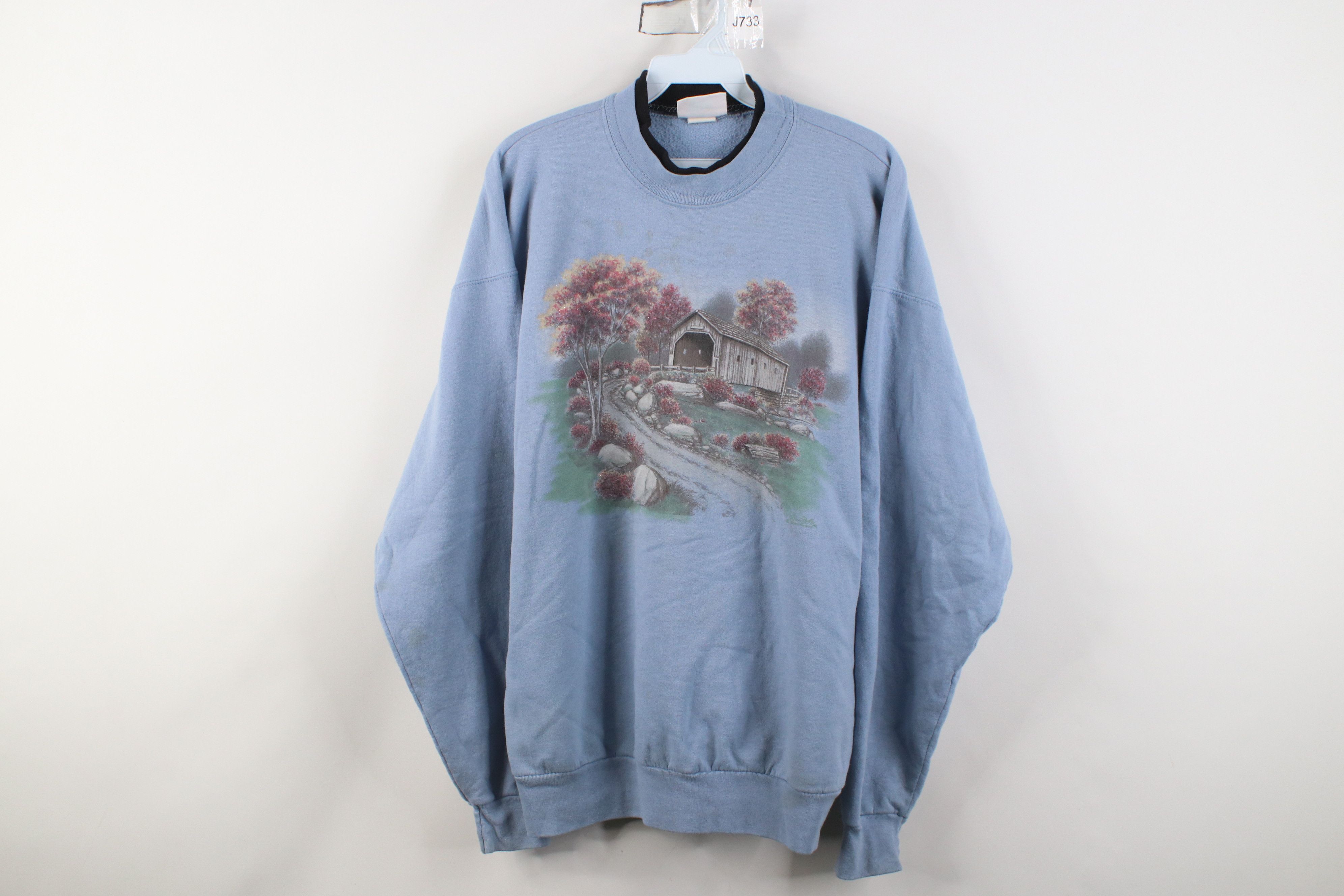 Vintage Vintage 90s Streetwear Road Nature Layered Sweatshirt Blue Size XL / US 12-14 / IT 48-50 - 1 Thumbnail