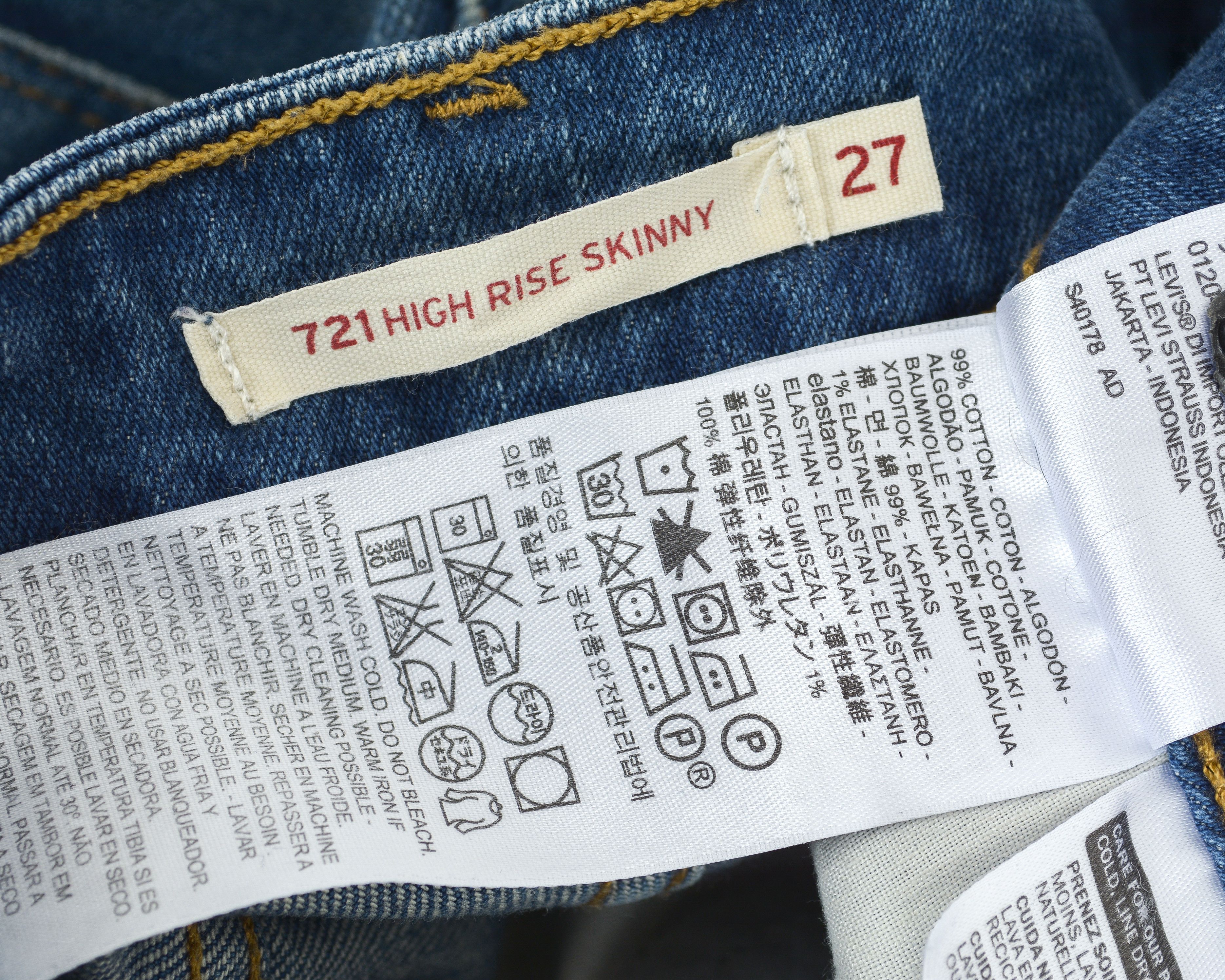 Levi's 721 High Rise Skinny W27 L32 Slim Jeans Denim Trousers Pants Size 27" / US 4 / IT 40 - 6 Thumbnail
