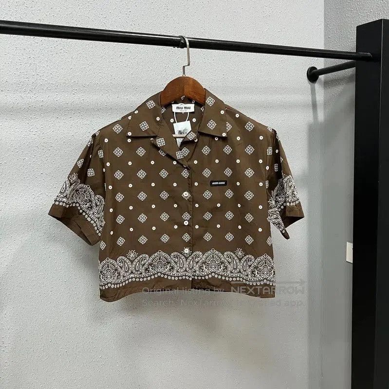 Miu Miu Miu Miu Brown Printed Short Sleeve Shirt . Size L / US 10 / IT 46 - 1 Thumbnail