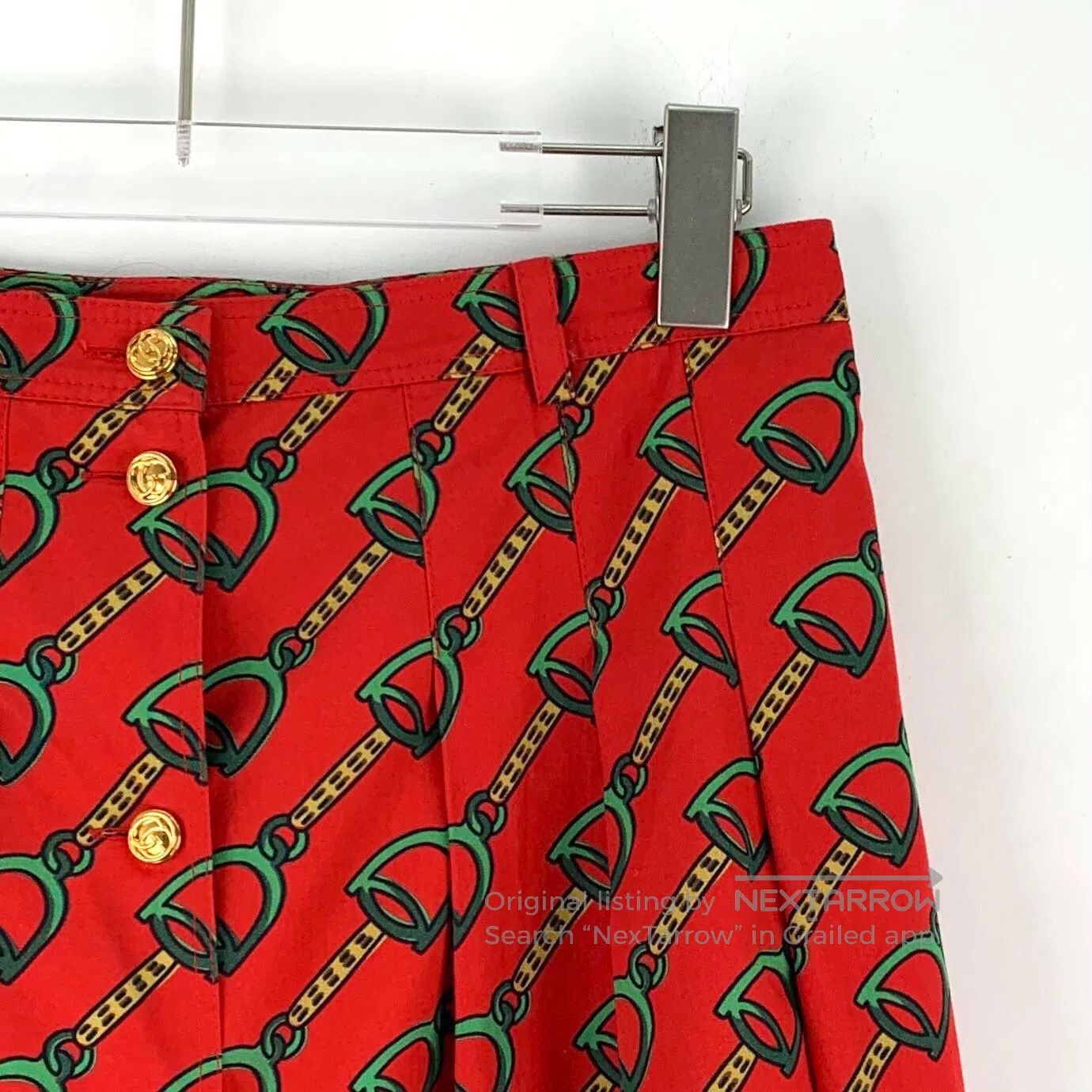 Gucci Guicci Red Lock Print Cotton Casual Long Skirt| Size 41" - 3 Thumbnail