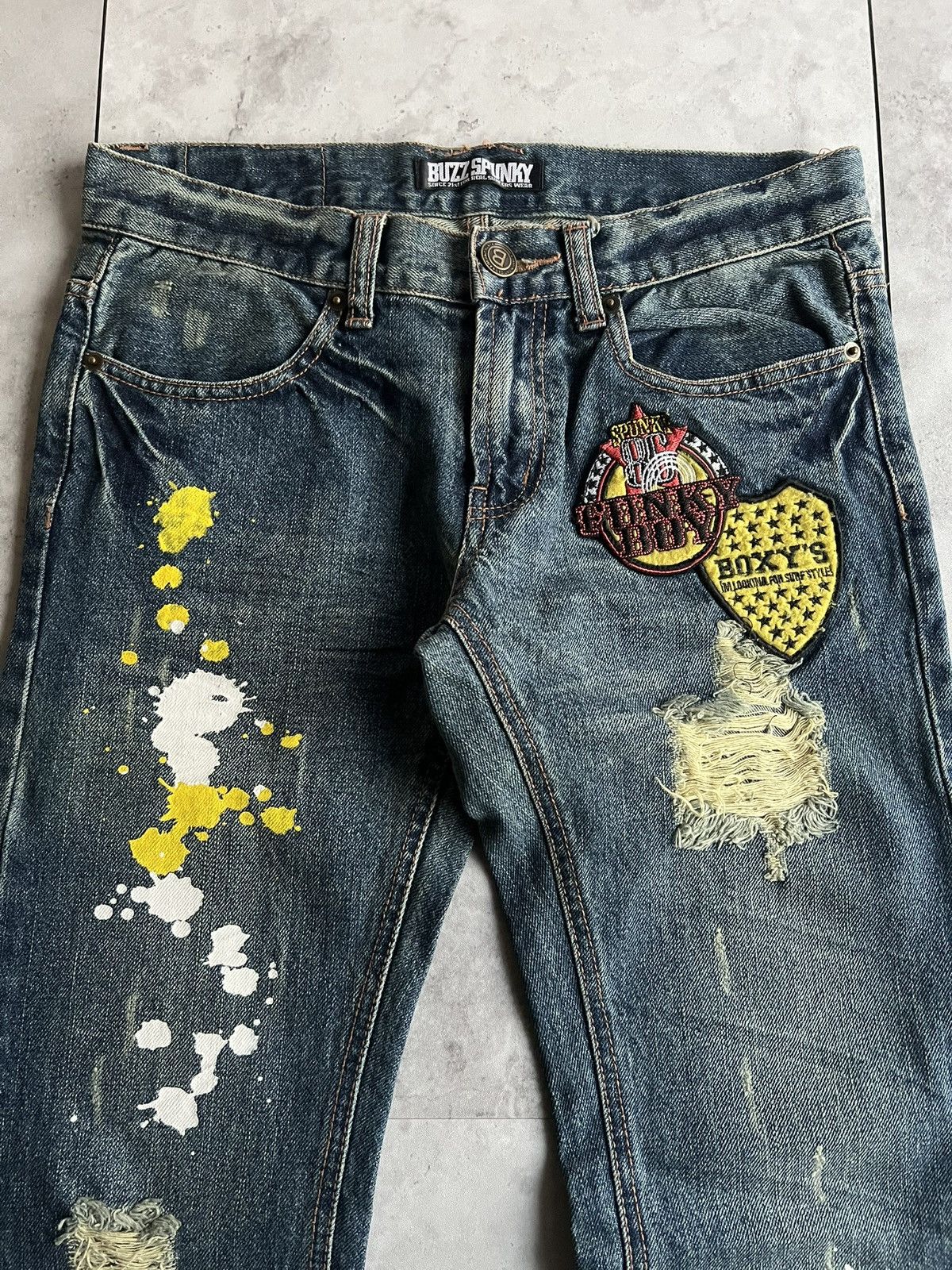 Japanese Brand Buzz Spunky Paint Splatter Embroidered Jeans Size US 30 / EU 46 - 2 Thumbnail
