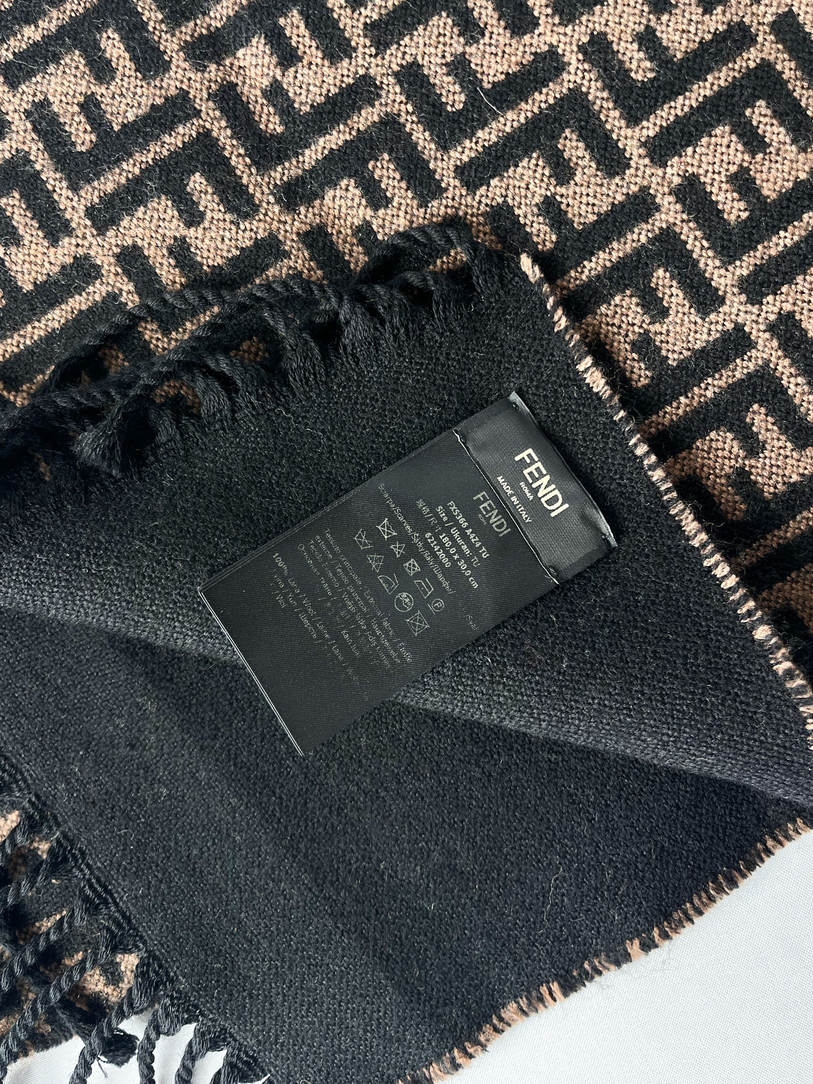 Fendi Fendi FF Monogram Scarf – Brown Wool Size ONE SIZE - 2 Thumbnail