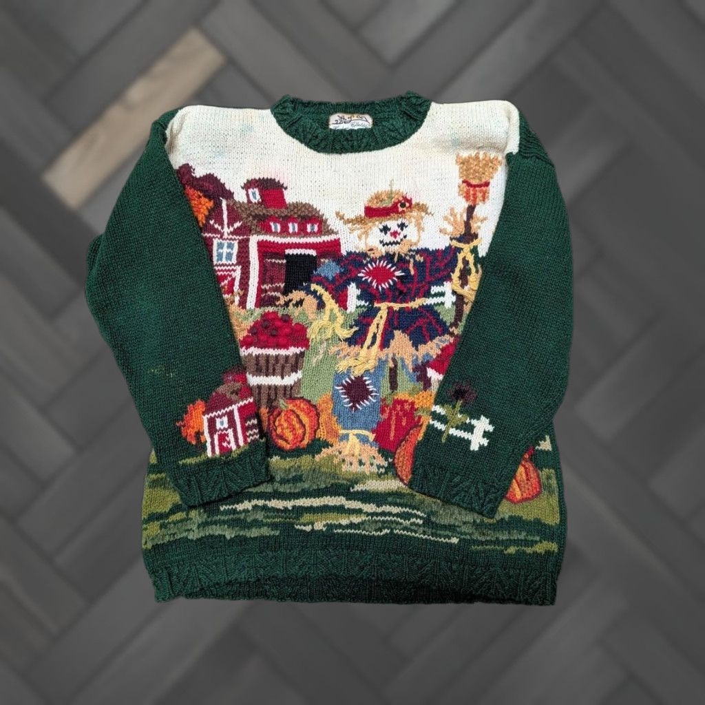 Vintage VINTAGE 1990s AUTUMN PUMPKINS scarecrow cotton knit S sweater WOMEN Crew Neck Pullover Size S / US 4 / IT 40 - 1 Thumbnail