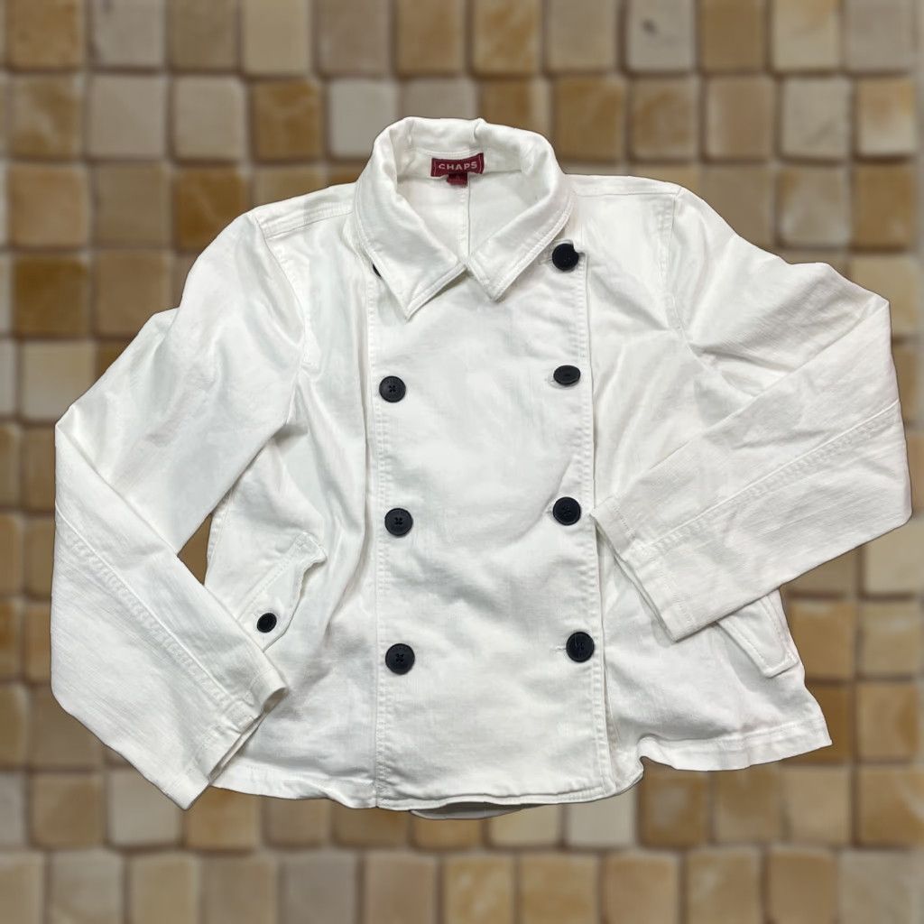 Chaps VINTAGE Chaps Denim Jean Jacket Womens XL White Short Style Pocket Classic Coat Size 40" / US 18 - 1 Thumbnail