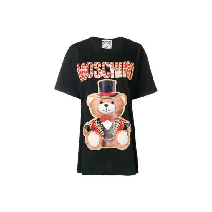 Moschino Moschino Black Bear Print Cotton T-Shirt 0079 Size XXS / US 00 / IT 34 - 1 Thumbnail