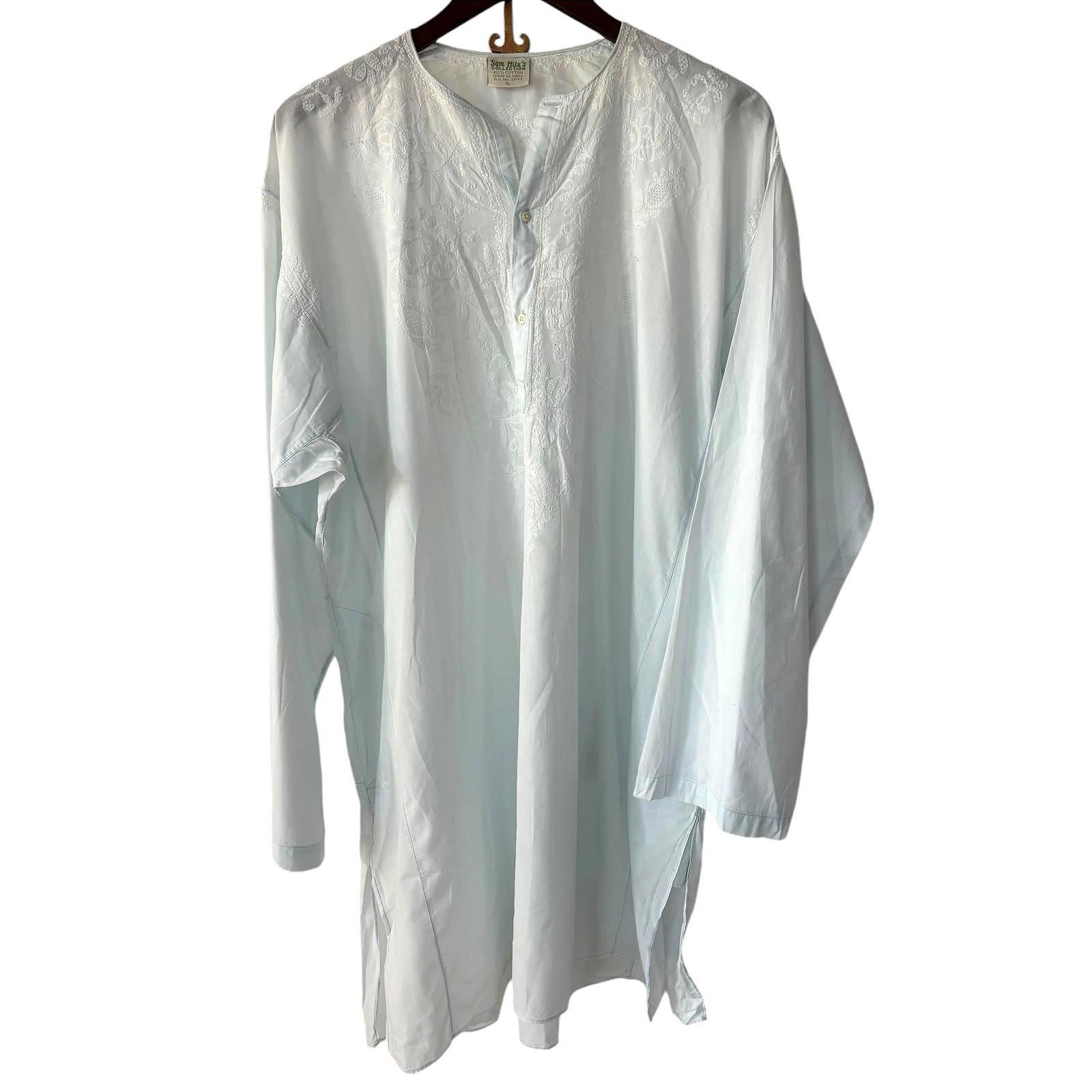 Designer Sam Hilu’s 100% Cotton White Embroidered Kurta Women Size XL Size XL / US 12-14 / IT 48-50 - 1 Thumbnail