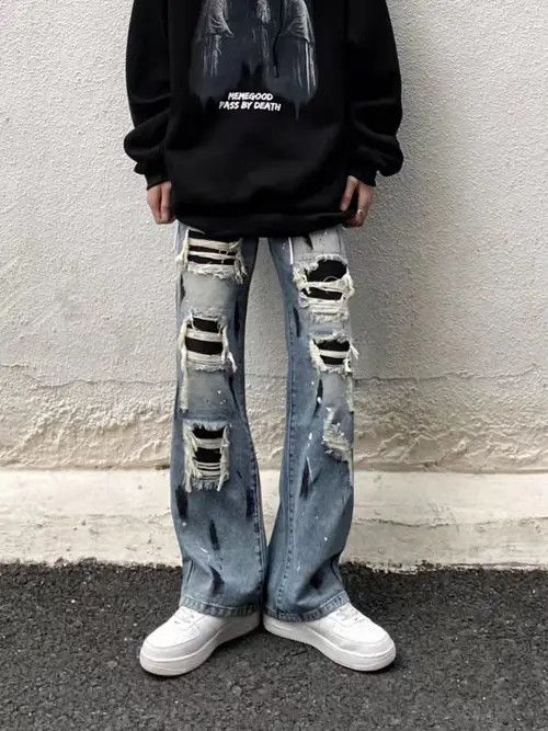 VIBE High street ripped jeans with patchwork and splashes of ink Size US 32 / EU 48 - 5 Thumbnail