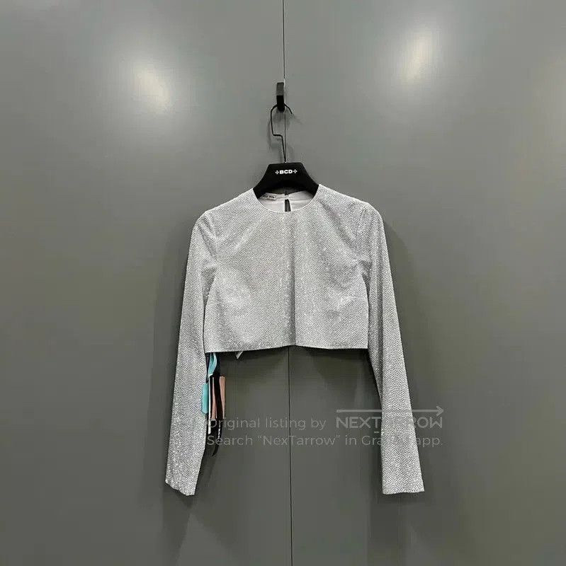 Miu Miu Miu Miu Gray Cotton Cropped Long Sleeve T-shirt . Size XXS / US 00 / IT 34 - 1 Thumbnail
