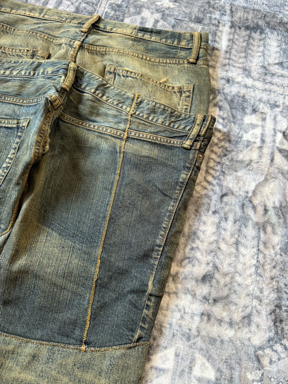 Le Grande Bleu (L.G.B.) Antgauge Japan Asymmetrical Cut & Sew Mud Wash Jeans Size US 32 / EU 48 - 14 Thumbnail