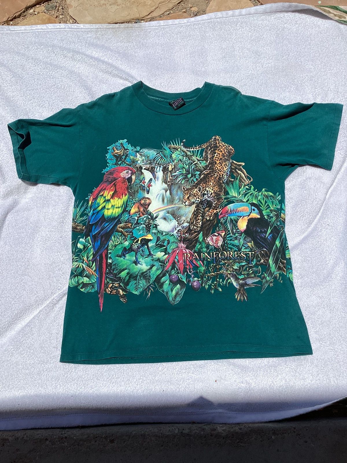 Vintage Vtg 90s rainforest aop green single stitch habitat Tee Size US XL / EU 56 / 4 - 1 Thumbnail
