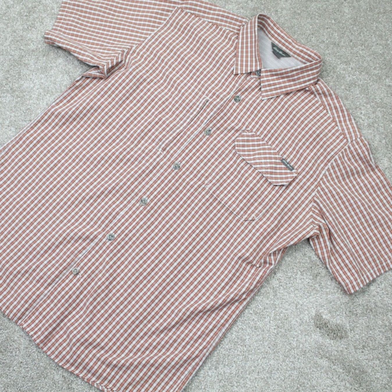 Eddie Bauer Eddie Bauer Button-Up Shirt Mens Large Orange/Gray Plaid S/S Cotton/Polyester Travex Casual Size US L / EU 52-54 / 3 - 4 Thumbnail
