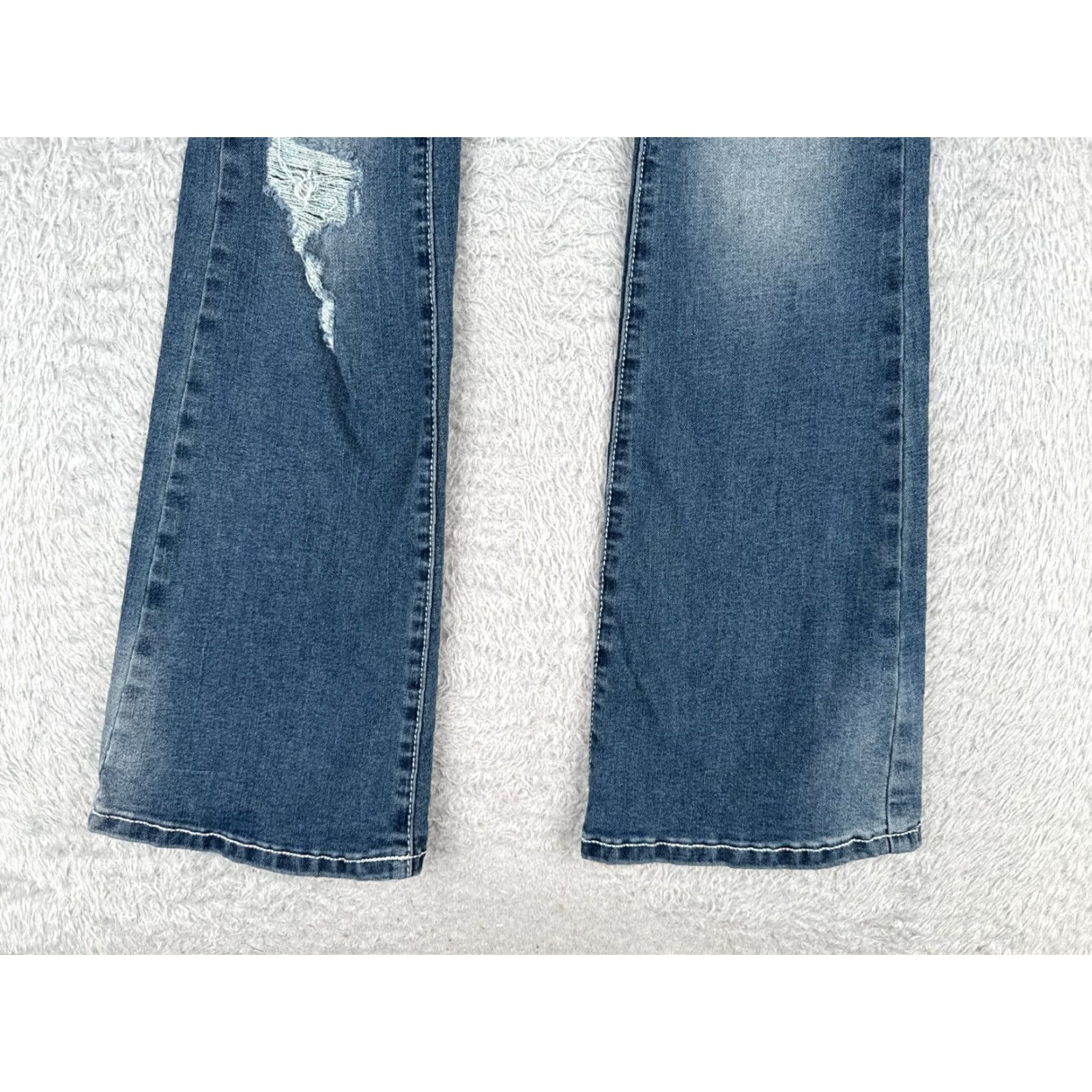 Vintage Flamingo Jeans Women Blue Denim Distressed Flared Cotton Blend 25x31 Size 42" / US 20 - 2 Thumbnail