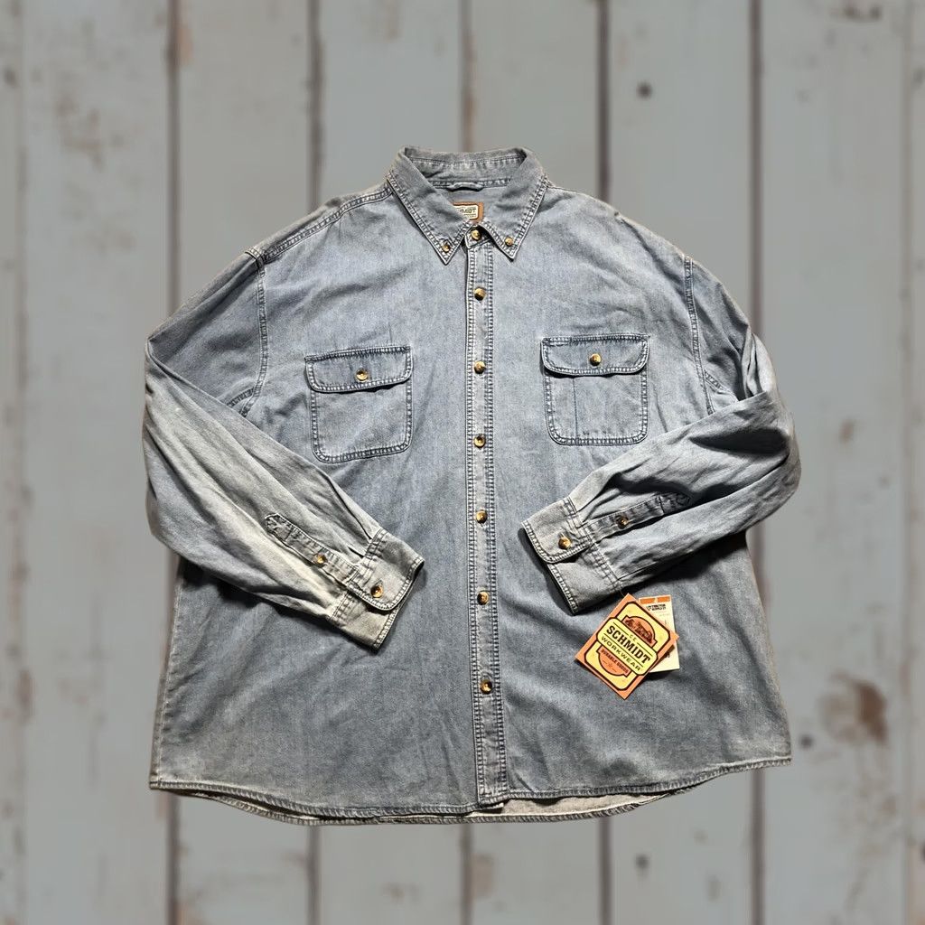 Denime C.E. Schmidt Workwear Shirt Mens 3XL Blue Denim Snap Button Western Long Sleeve Size US XXL / EU 58 / 5 - 1 Thumbnail