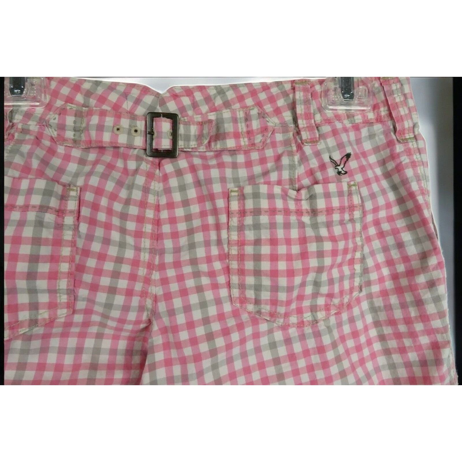 Designer American Eagle Pink White Plaid Check Shorts Belt Loops Pock Size 28" / US 6 / IT 42 - 5 Thumbnail