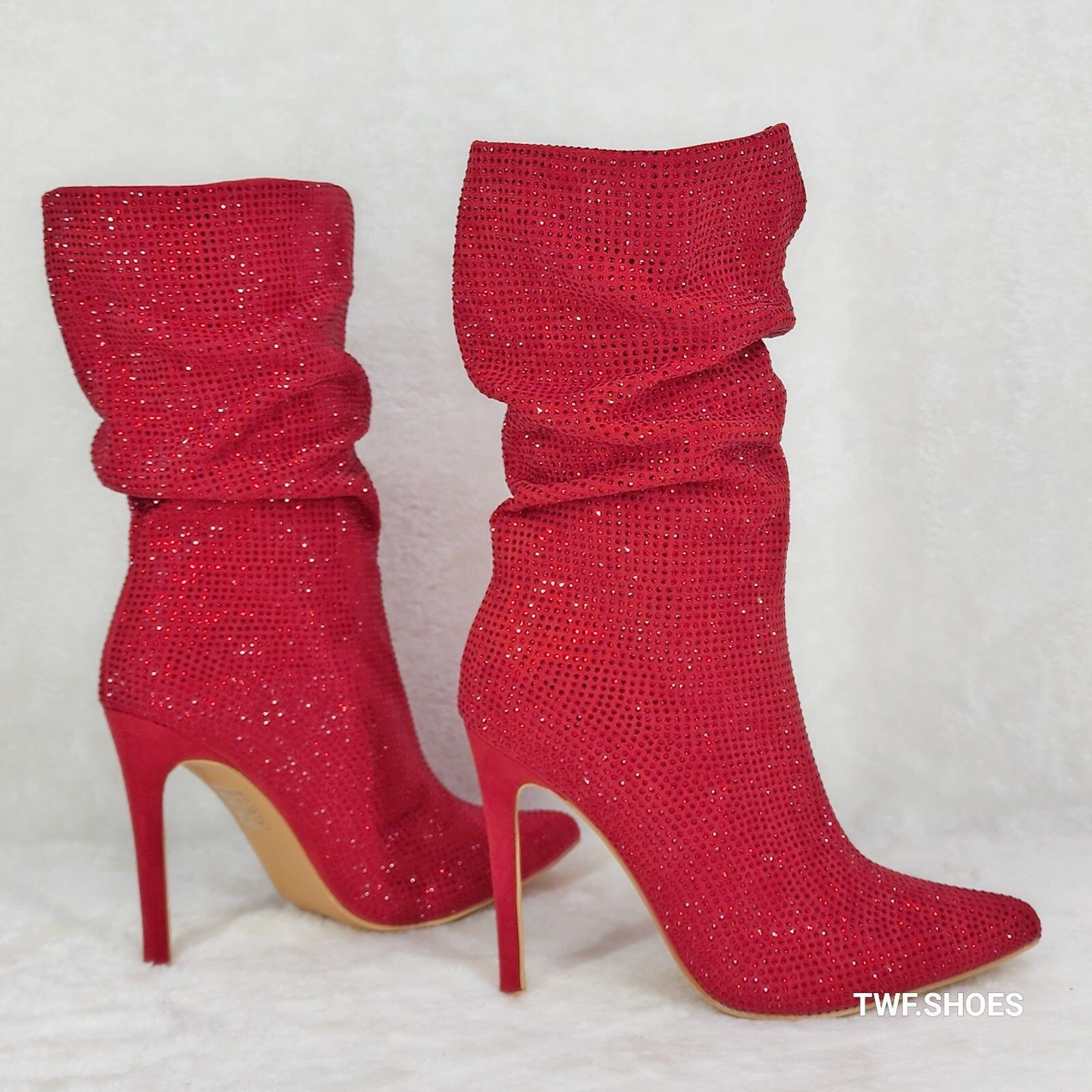 Other Resolve Sparkling Red Rhinestone High Heel Slouch Calf Boots Size US 5.5 / IT 35.5 - 2 Thumbnail