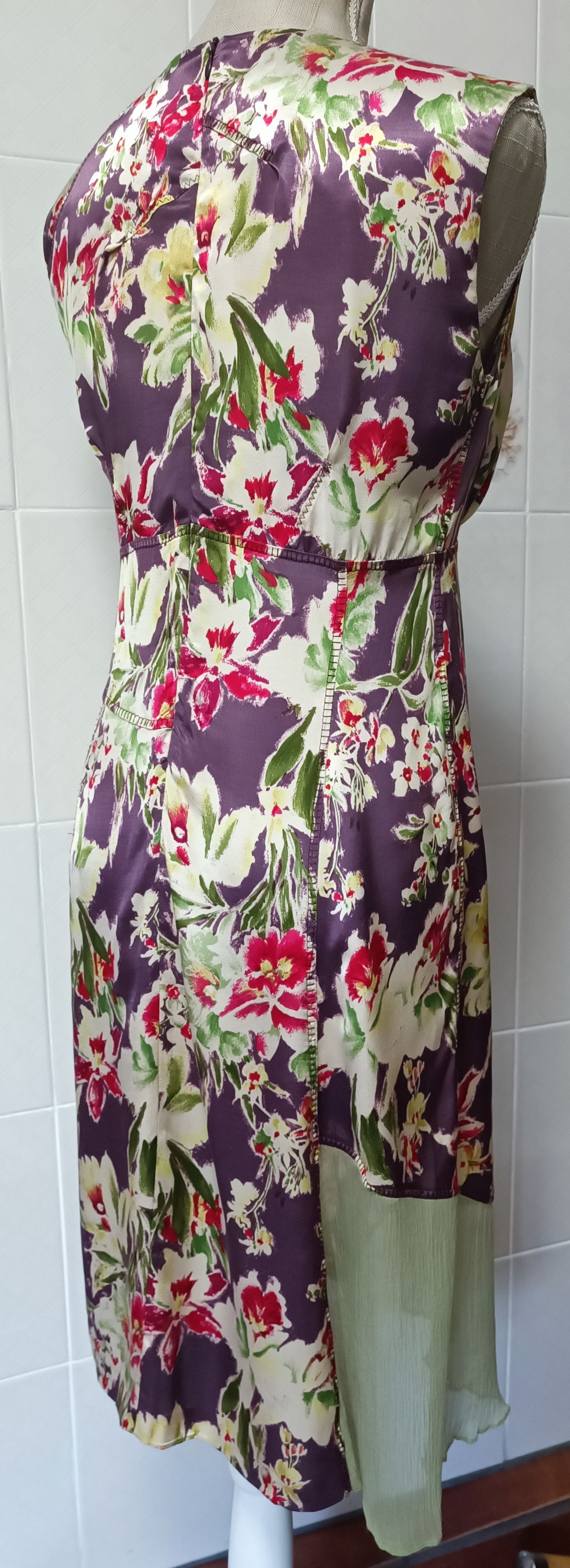 Jean Paul Gaultier 2000's - satin dark purple and floral midi dress Size M / US 6-8 / IT 42-44 - 14 Thumbnail