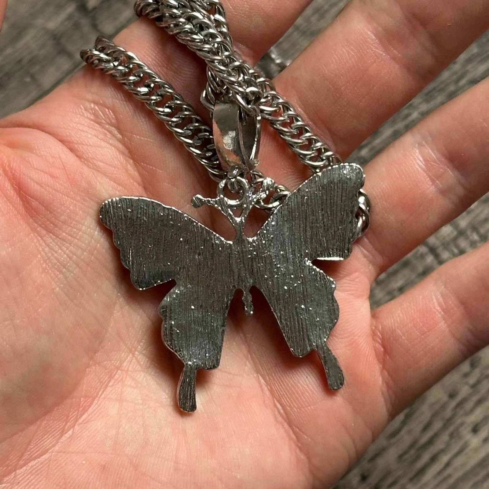 Other 24” Silver Butterfly Rhinestone Studded Necklace Pendant Size ONE SIZE - 4 Thumbnail