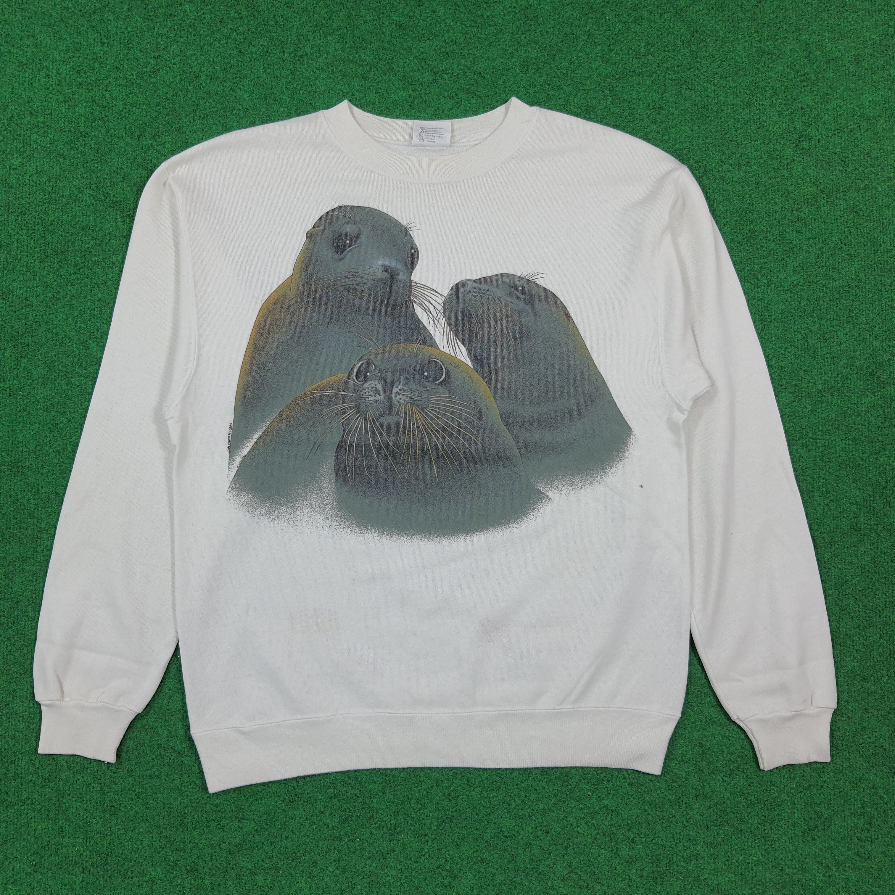 Hanes Vintage 90s Seal Harlequin Graphics Animal Crewneck C292N7 Size US M / EU 48-50 / 2 - 1 Thumbnail