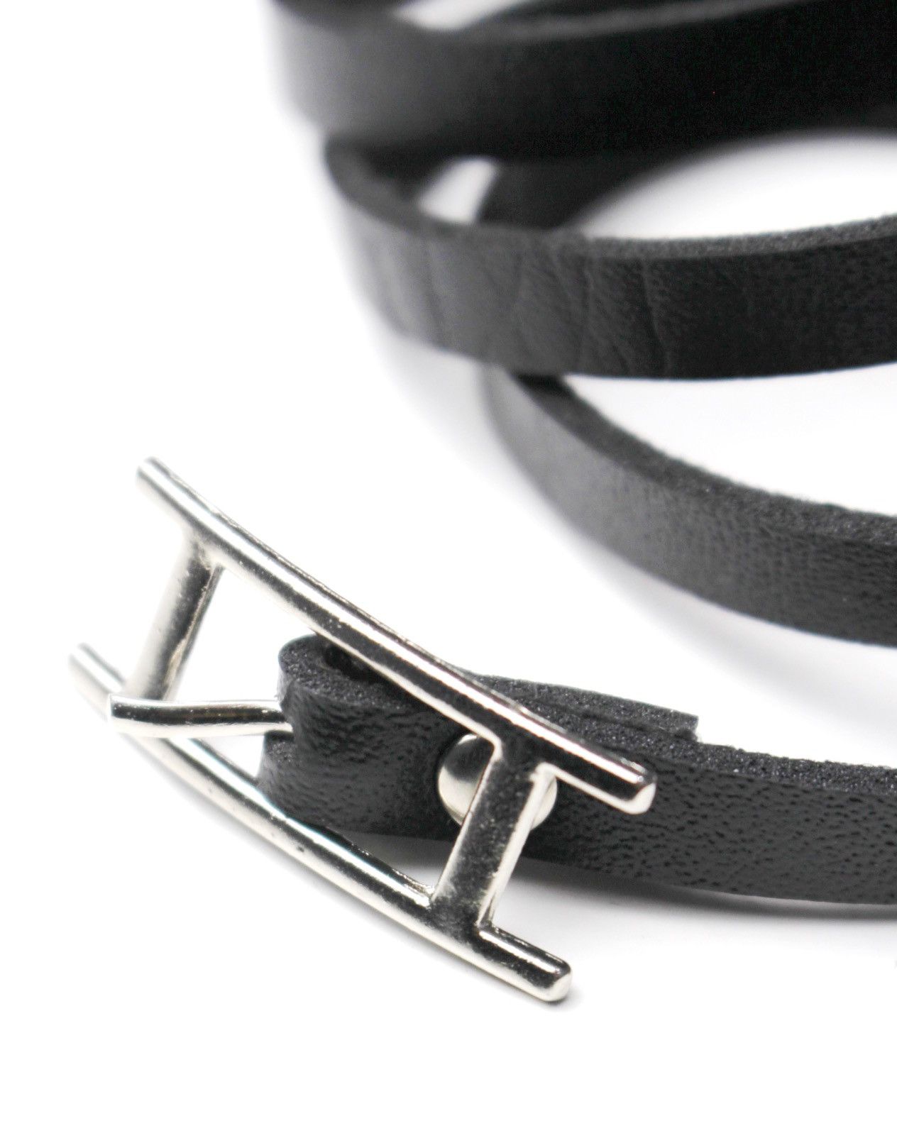Japanese Brand BLACK DOUBLE-WRAP LEATHER BRACELET WITH METAL “H” BUCKLE Size ONE SIZE - 6 Thumbnail