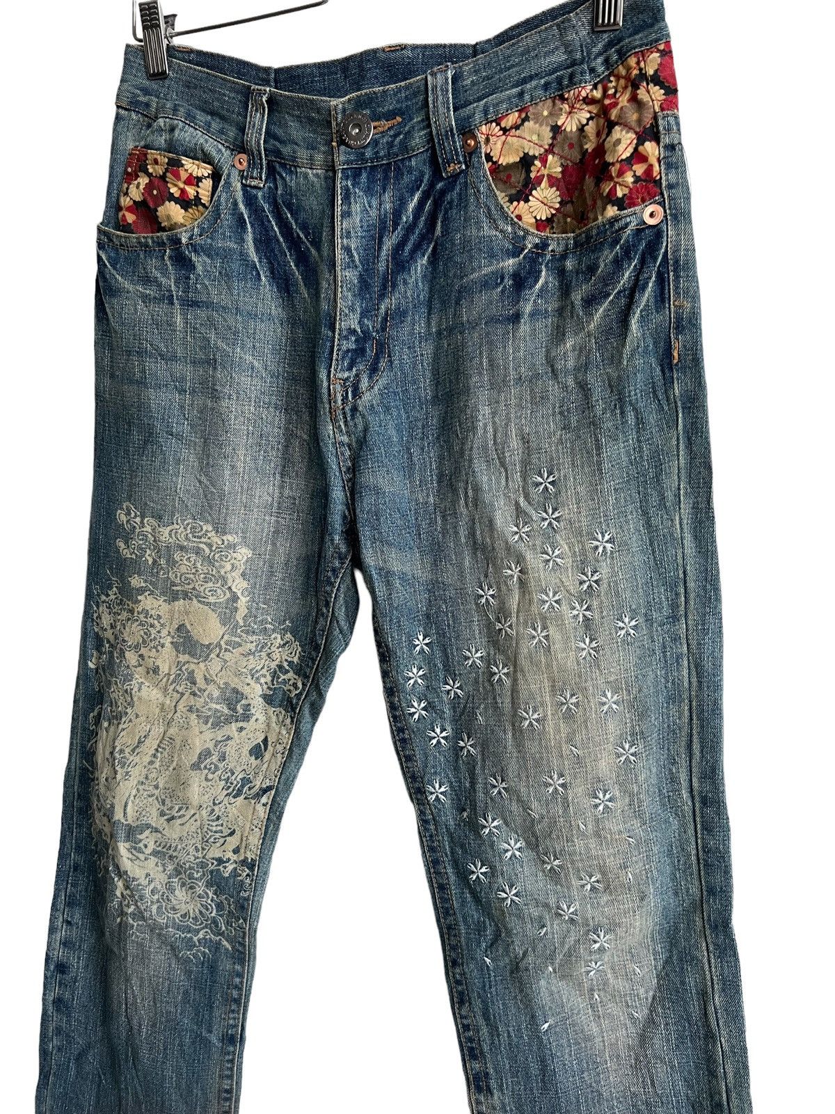 Karakuri Tamashii Y2K Karakuri Tamashi Dragon Sashiko Stitch Baggy Jeans Denim Size US 30 / EU 46 - 10 Thumbnail