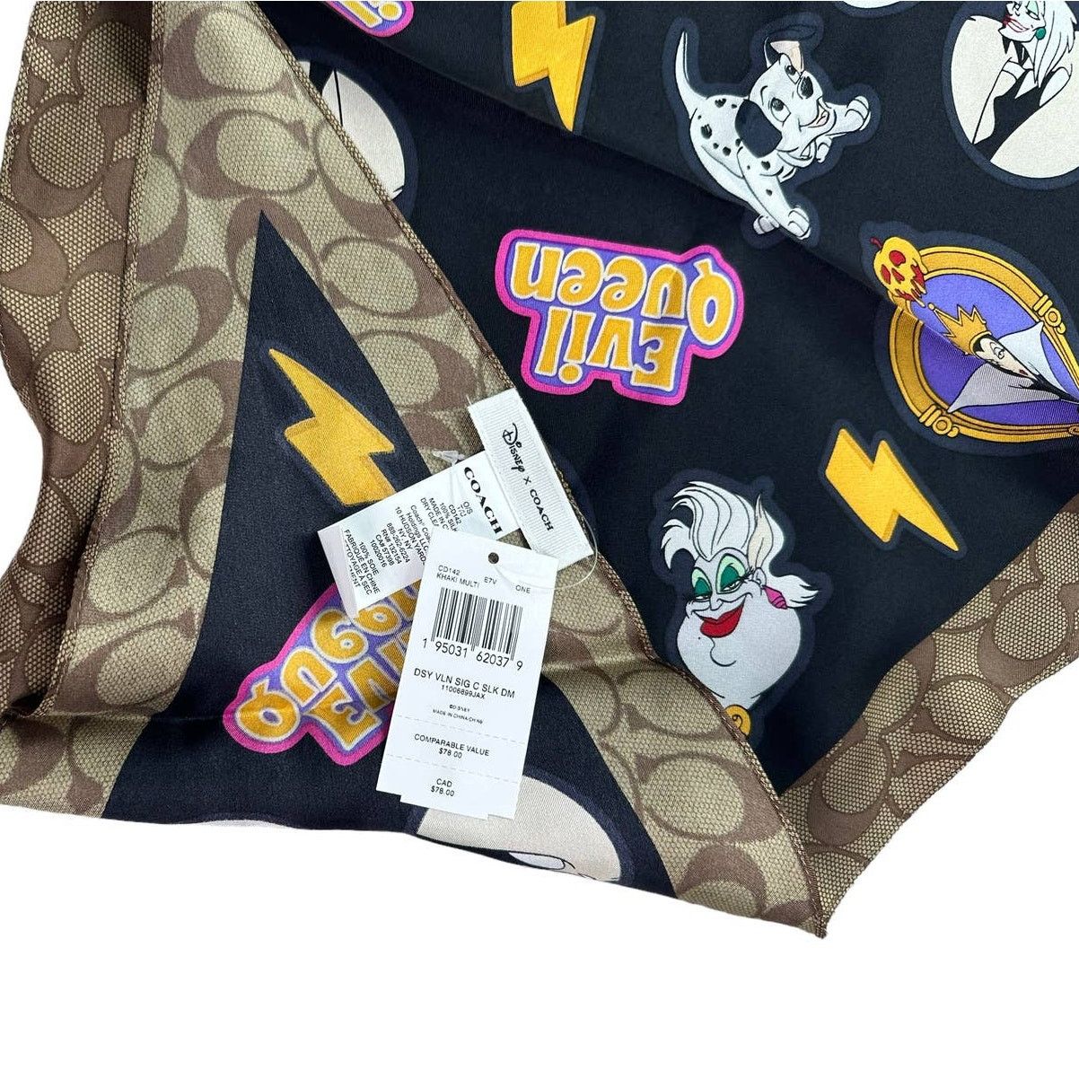 Coach Coach Disney Signature Villains Print Silk Diamond Scarf Size ONE SIZE - 4 Thumbnail