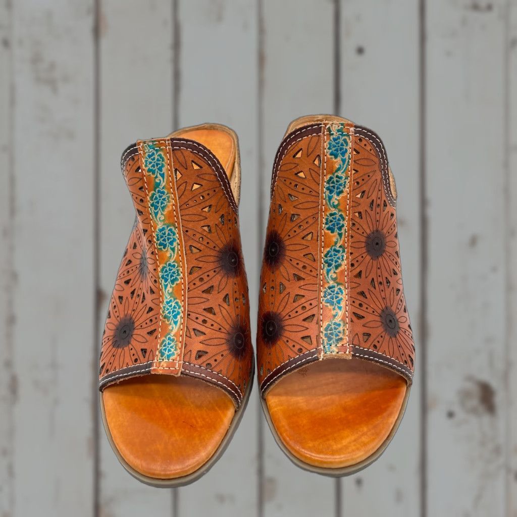 Vintage Spring Step L’artiste X Floral Sandal Women Leather Brown Size 38 US 7.5 Slip-On Shoes Size US 8 / IT 38 - 1 Thumbnail