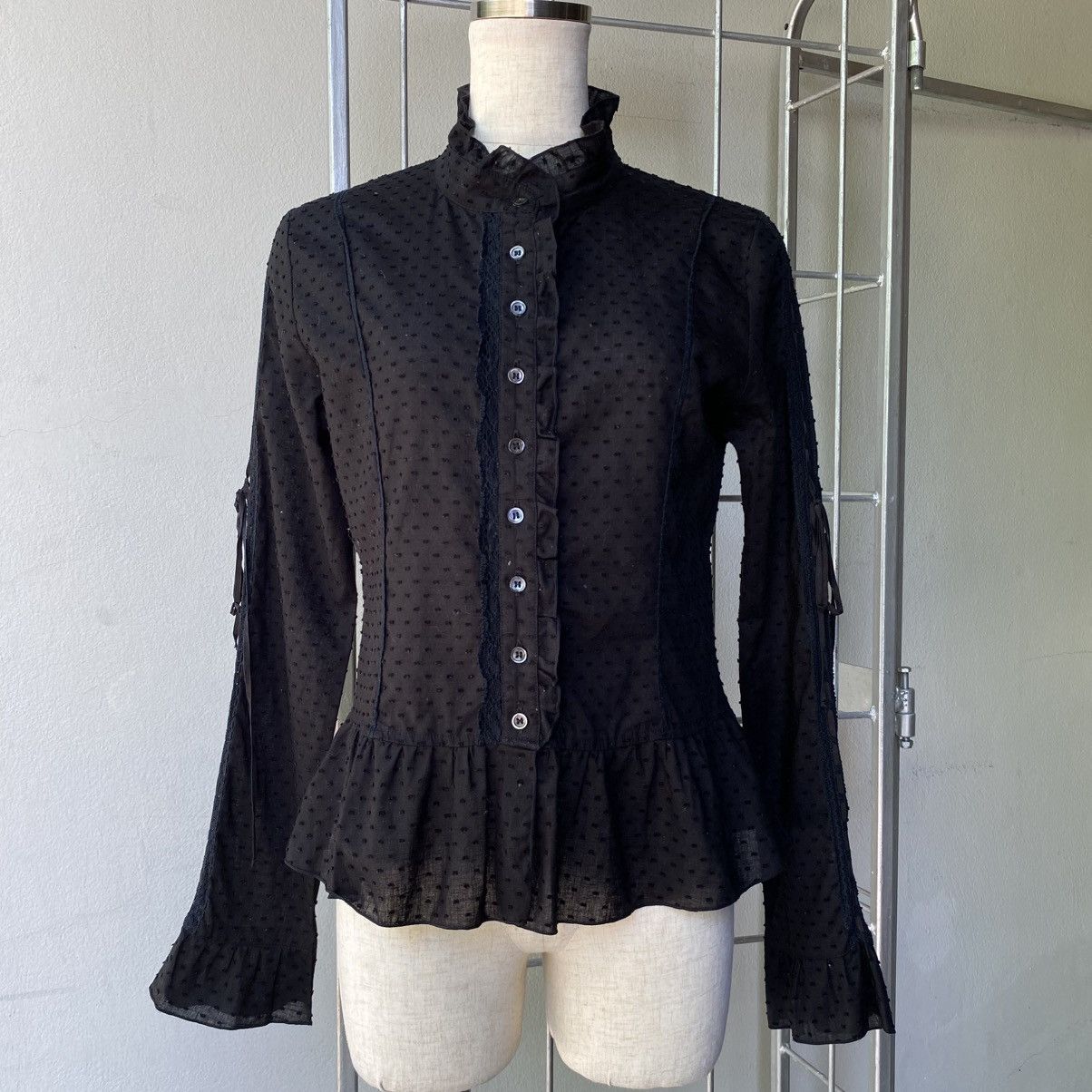 Tornado Mart TORNADO MART Y2K Black Mandarin Lace Blouse Size XS / US 0-2 / IT 36-38 - 18 Thumbnail