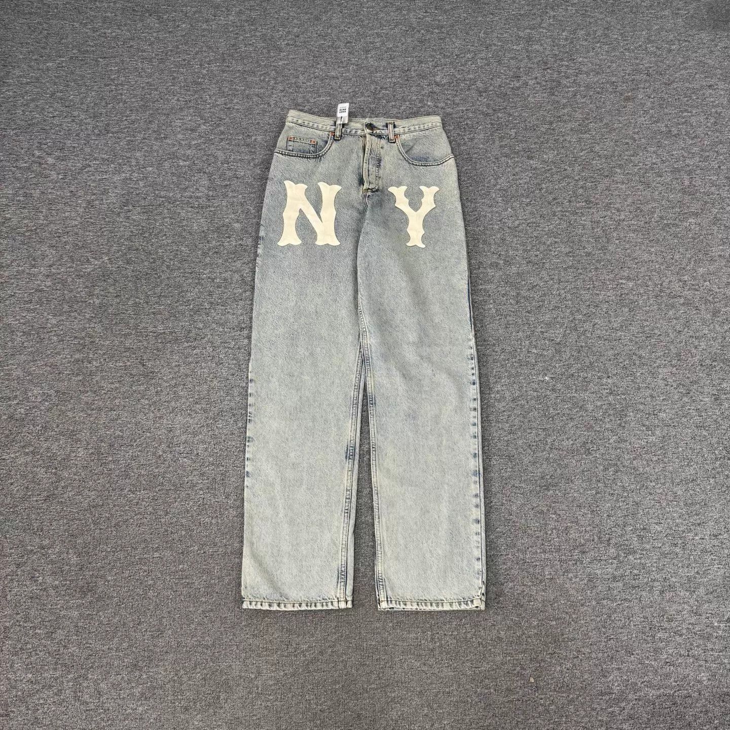 Gucci Gucci NY patch light blue high-waisted wide-leg denim 29 Size 29" - 1 Thumbnail