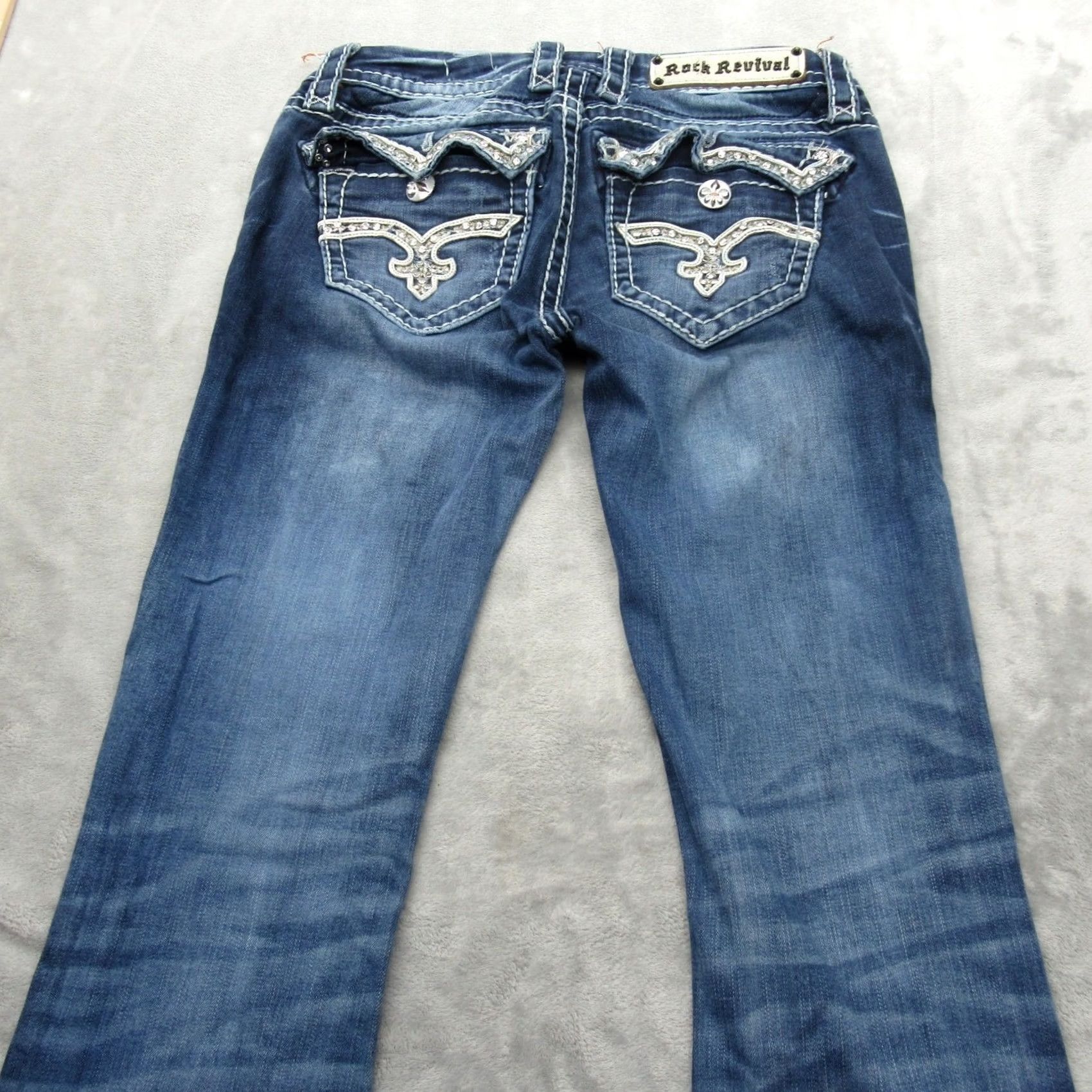 Vintage Rock Revival Jeans Womens 26 Dark Wash Denim Embellished Pockets Etty Boot 27x34 Size 27" / US 4 / IT 40 - 6 Thumbnail