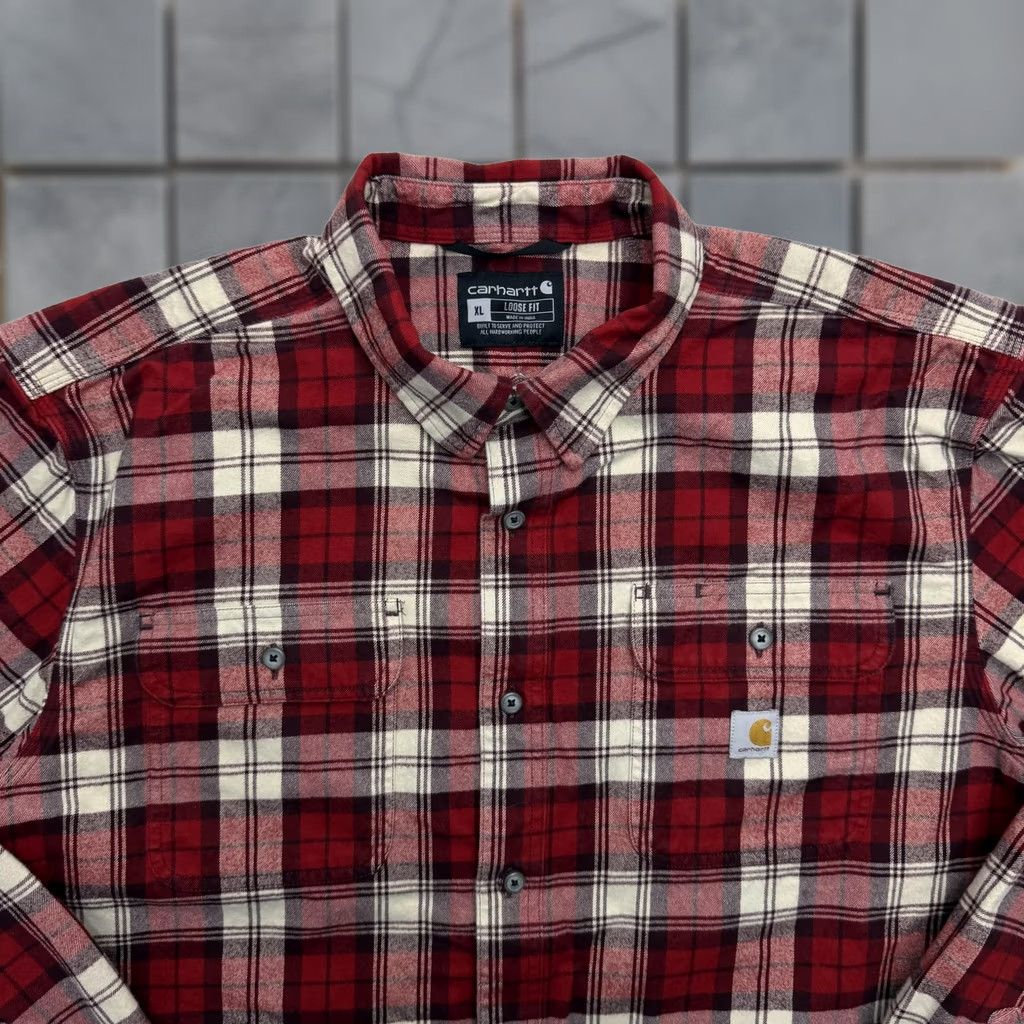 Carhartt Carhartt Flannel Shirt Shacket XL Red Plaid Button-Up Workwear Mens Size US XL / EU 56 / 4 - 1 Thumbnail