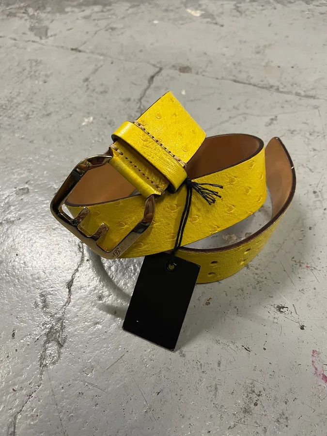 Designer × Dsquared2 × Vintage Dsquared2 Yellow Ostrich Effect Leather Belt Size ONE SIZE - 2 Thumbnail
