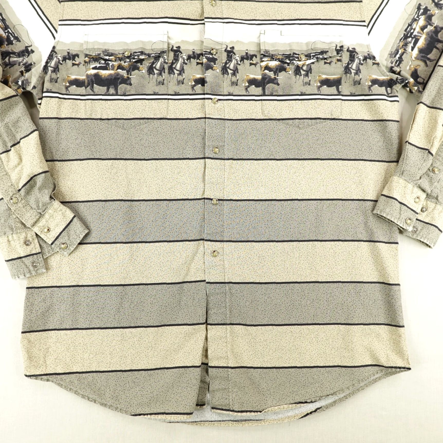 Roper VINTAGE Shirt Mens XL Beige Tan Stripes Western Pearl Snap Rodeo Rancher Horses Size US XL / EU 56 / 4 - 5 Thumbnail
